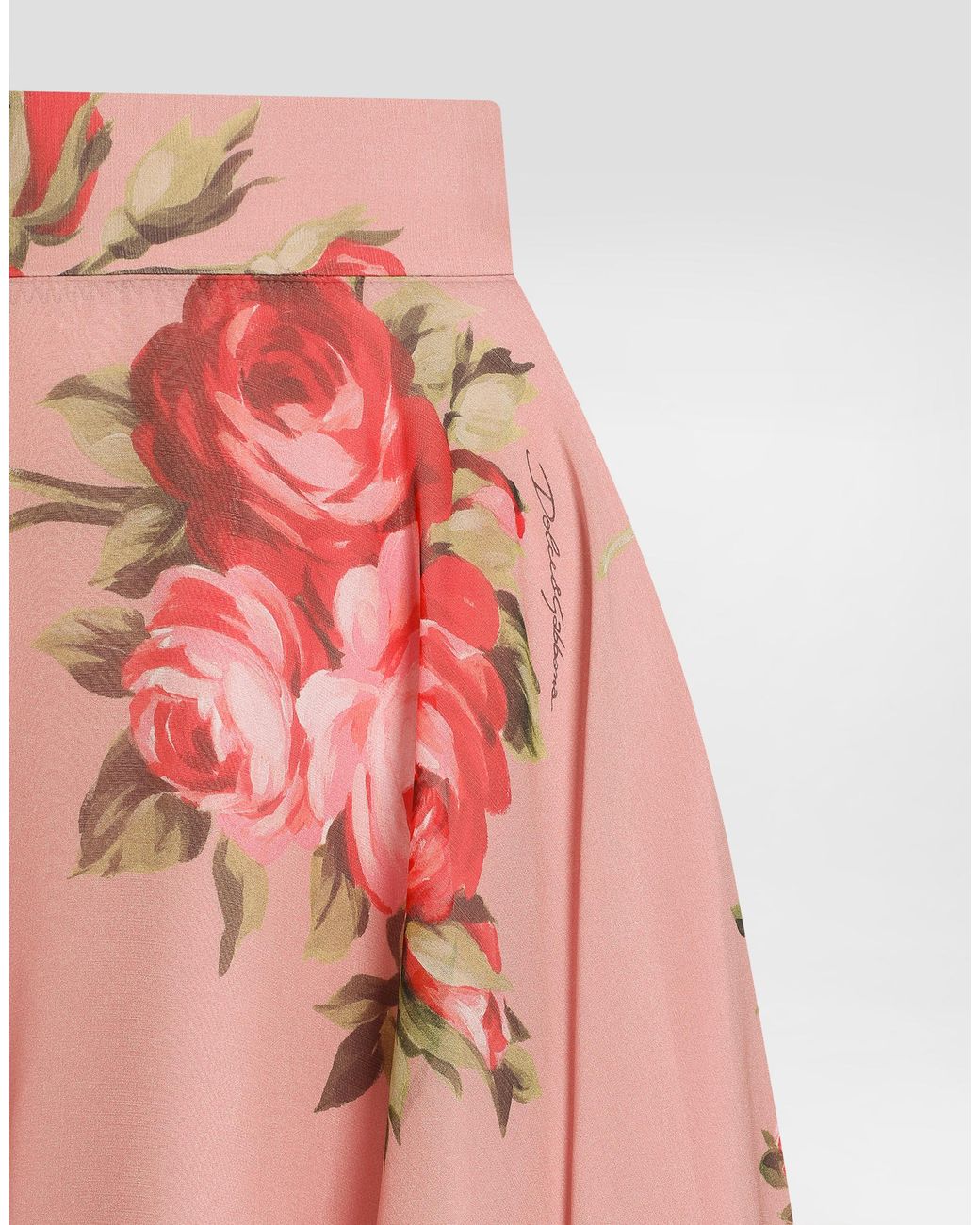 Dolce & Gabbana Pink Rose Bouquet-Print Chiffon Circle Skirt