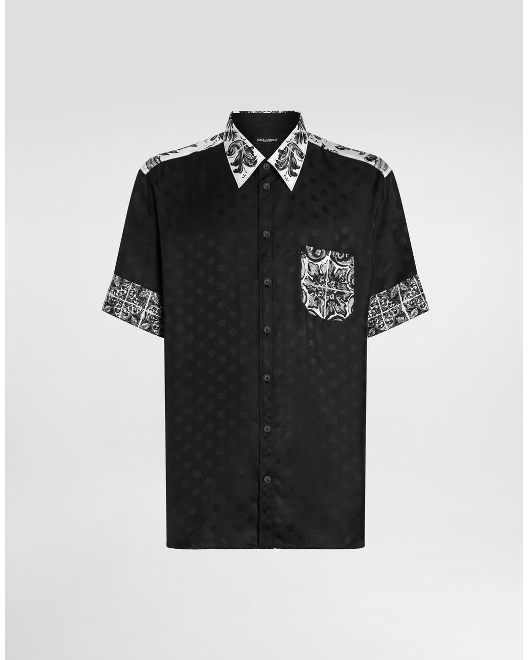 Dolce & Gabbana Black Majolica-Print Hawaii Silk Jacquard Shirt for men