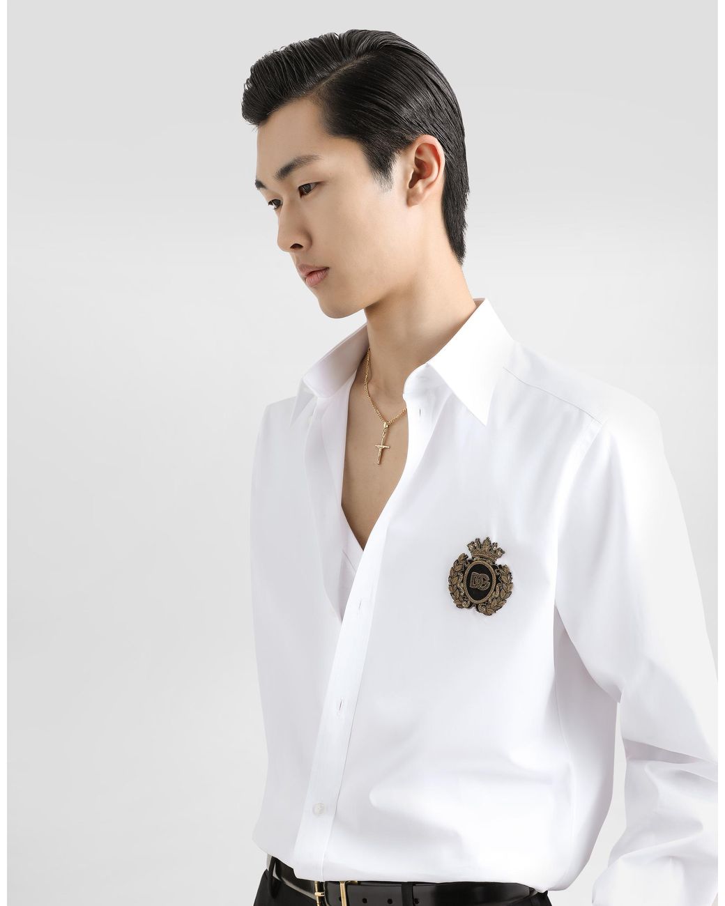 Dolce & Gabbana White Cotton Shirt With Heraldic Patch for men
