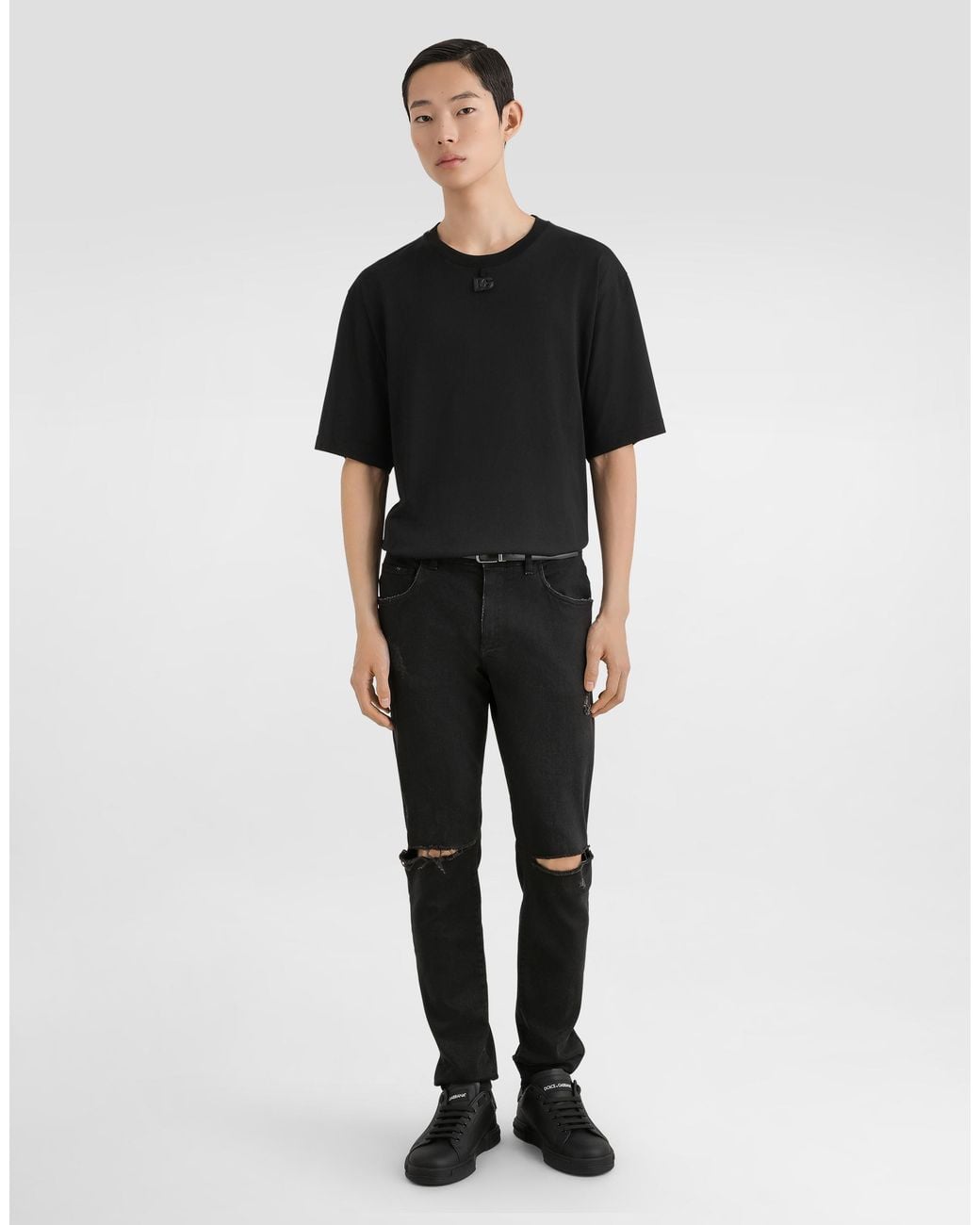 Dolce & Gabbana Black Cotton T-Shirt With Patch for men