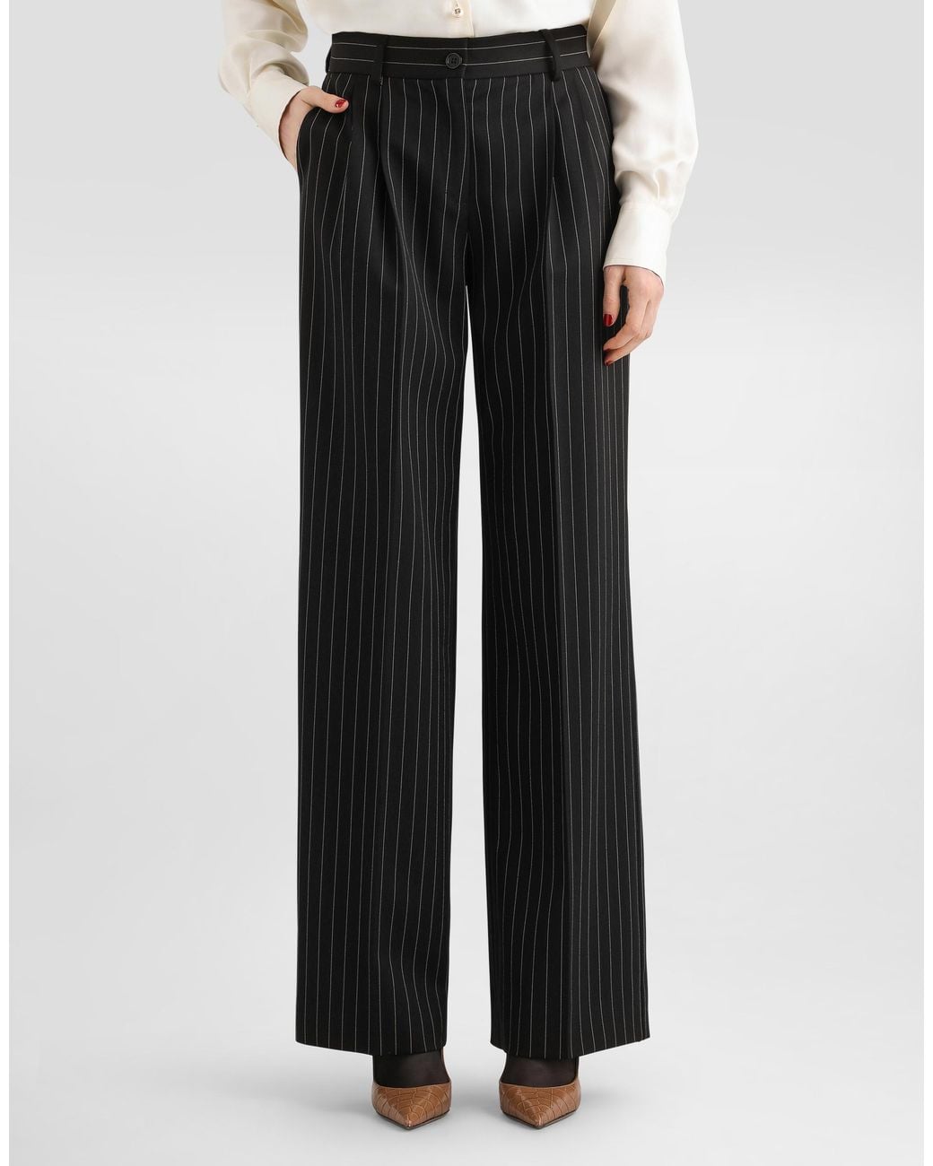 Dolce & Gabbana Black Pinstripe Wool Trousers