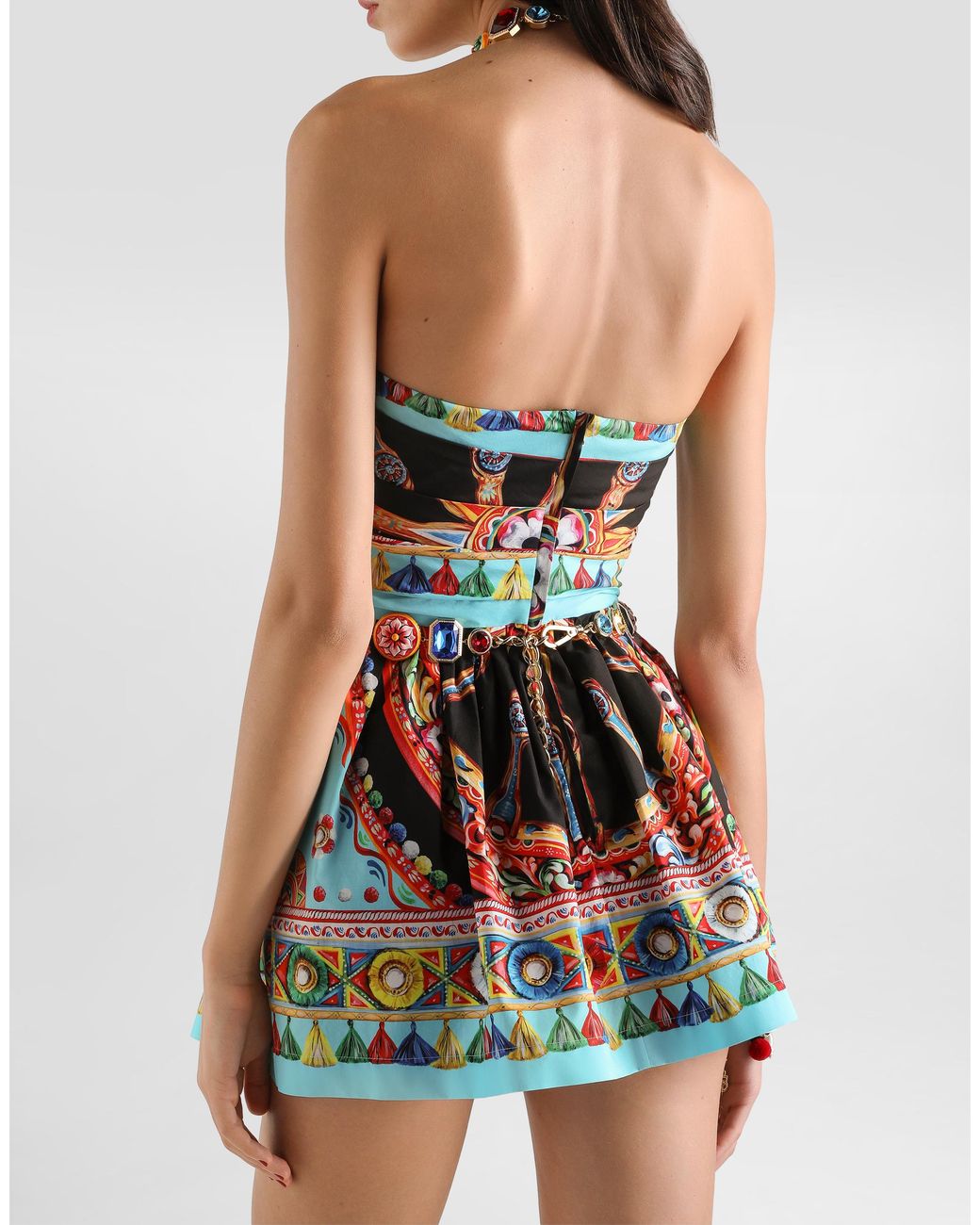 Dolce & Gabbana White Carretto-Print Poplin Dress