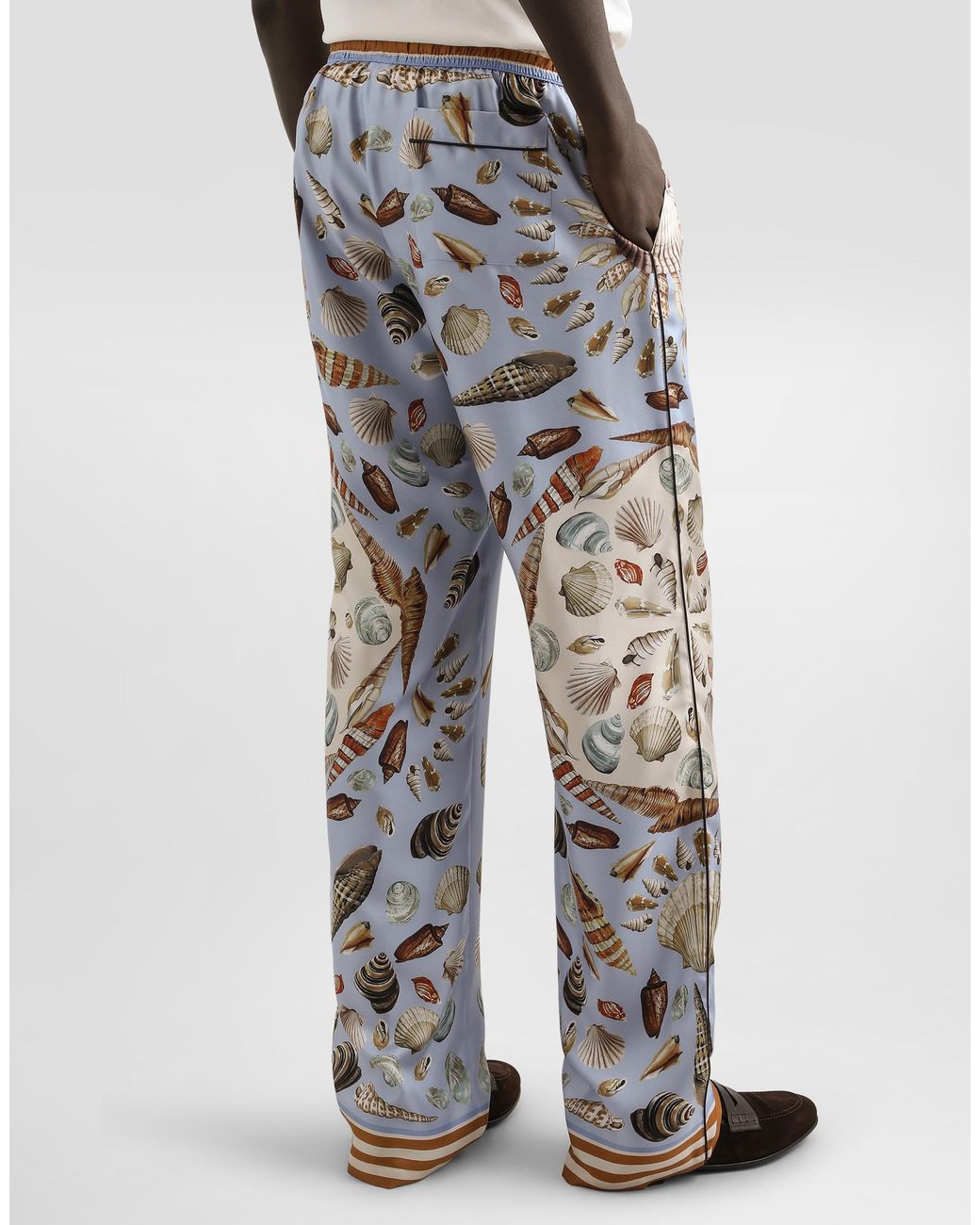 Dolce & Gabbana Blue Shell-Print Silk Twill Trousers for men