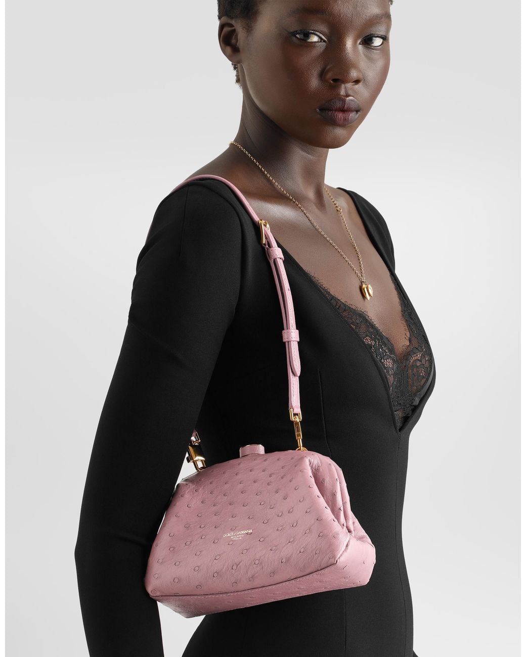 Dolce & Gabbana Pink Mini Grandma Ostrich Leather Handbag