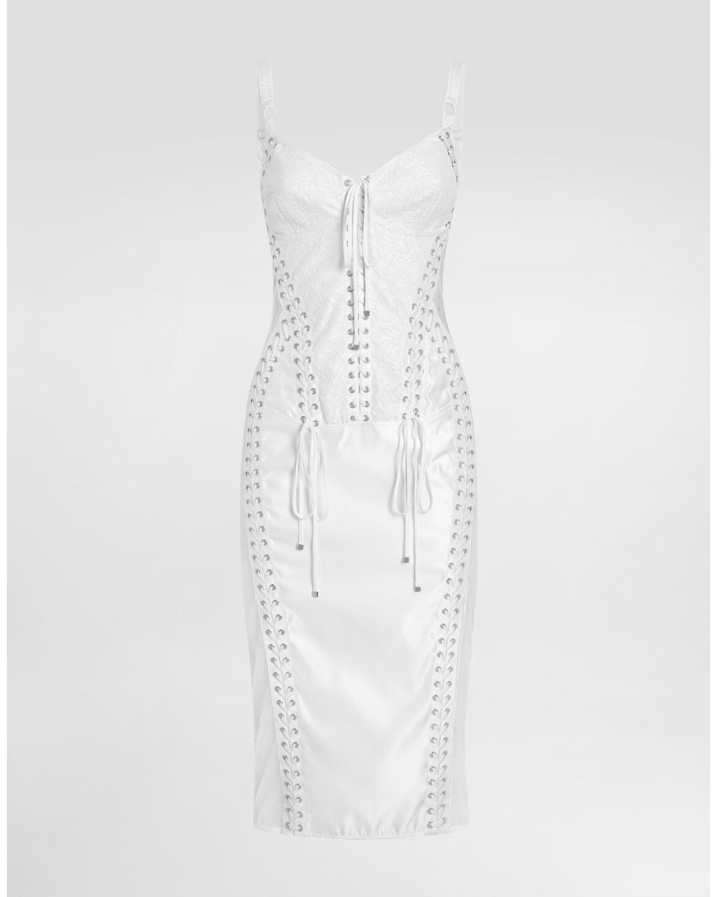 Dolce & Gabbana White Calf-Length Dress With Corset Detailing