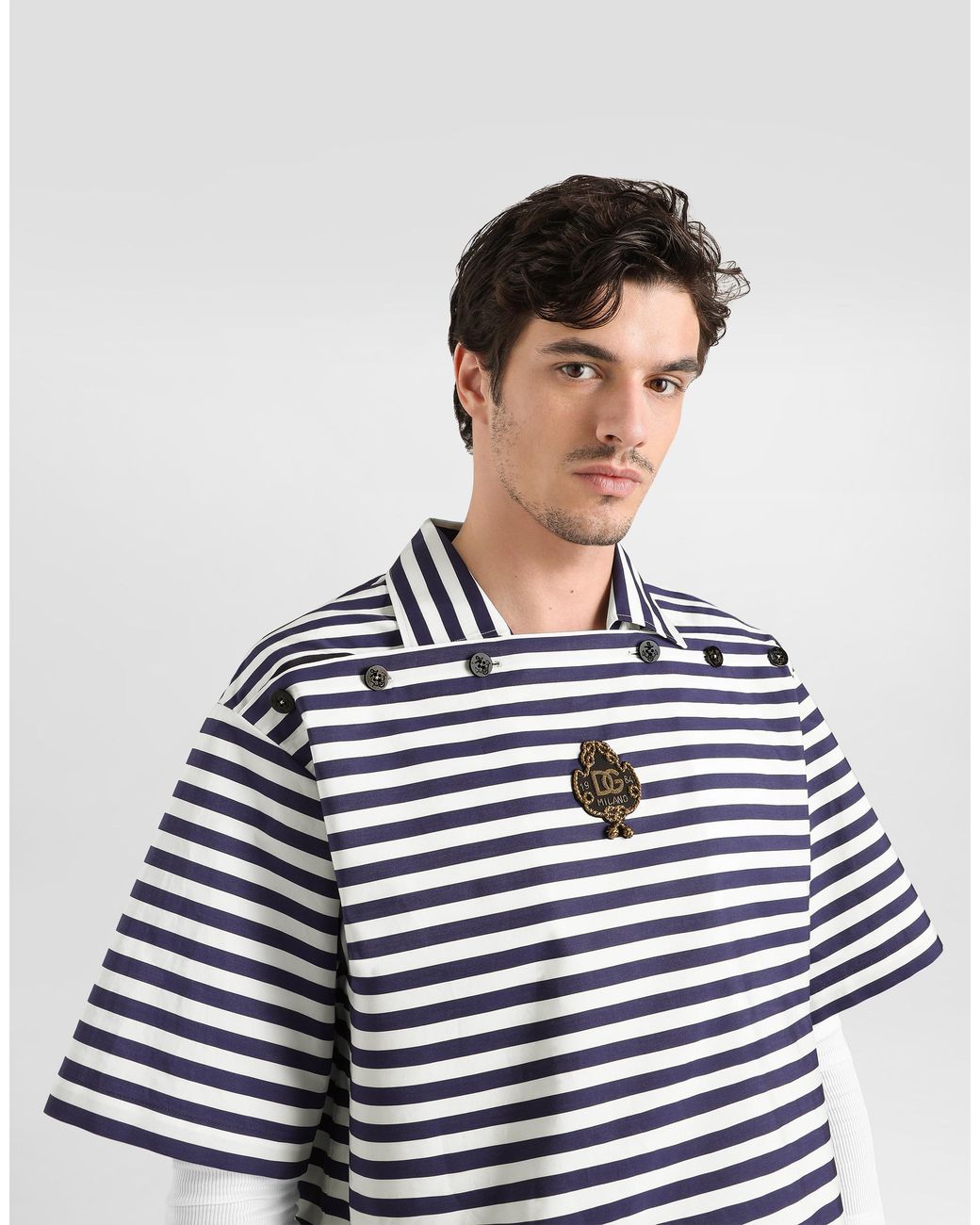 Dolce & Gabbana Blue Striped Cotton Polo Shirt for men