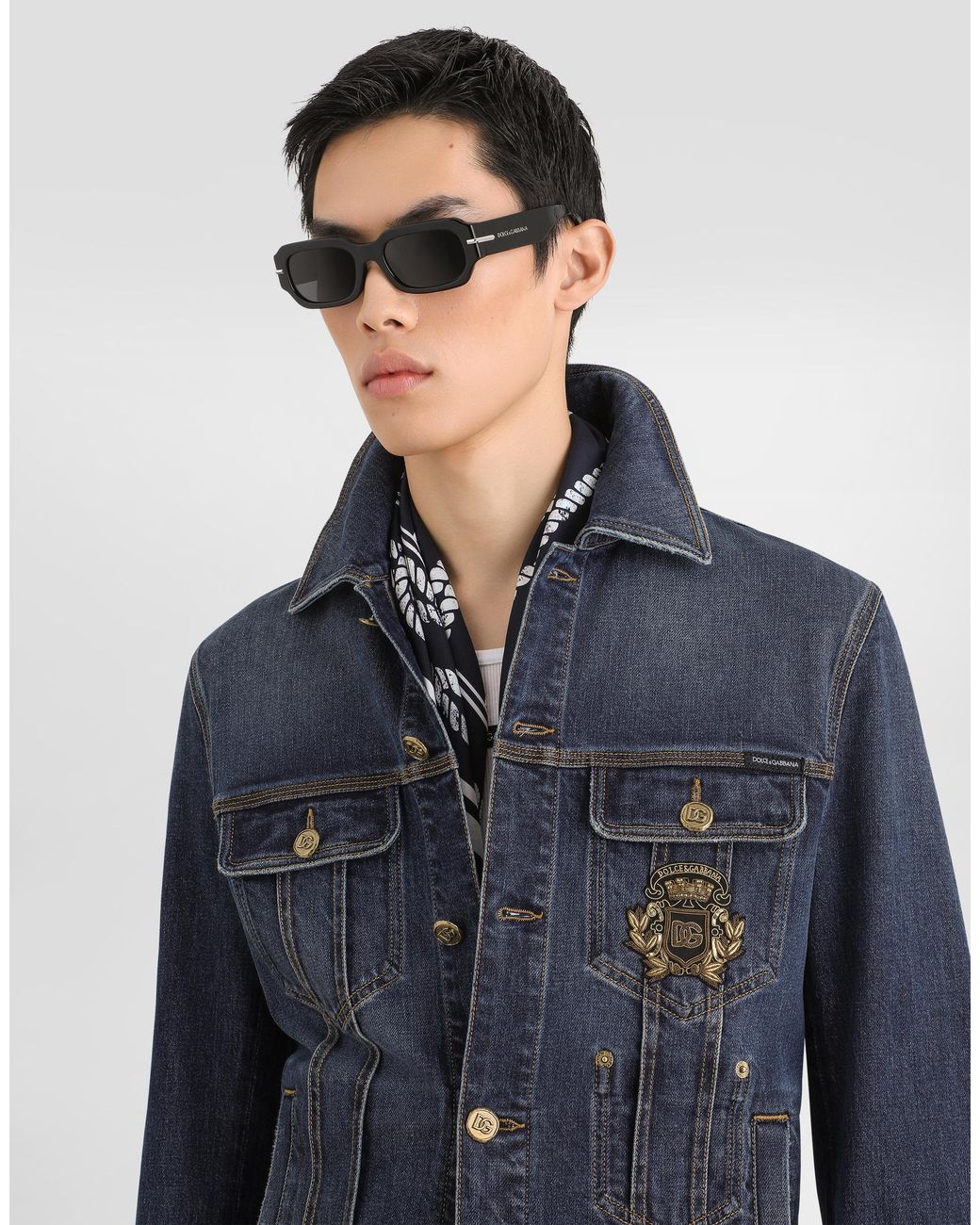 Dolce & Gabbana Blue Denim Jacket With Logo Patch� for men