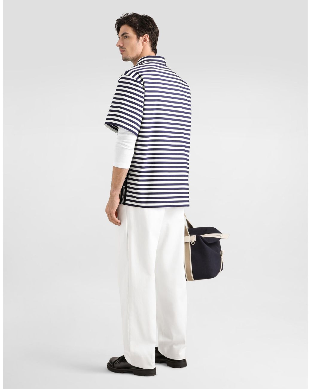 Dolce & Gabbana Blue Striped Cotton Polo Shirt for men