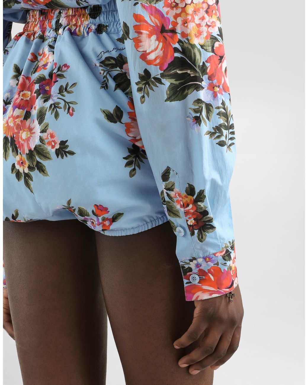 Dolce & Gabbana White Flower Bouquet-Print Cotton Shirt