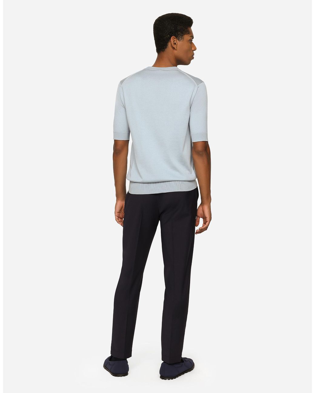 Dolce & Gabbana Blue Stretch Wool Pants With Dg Embroidery for men