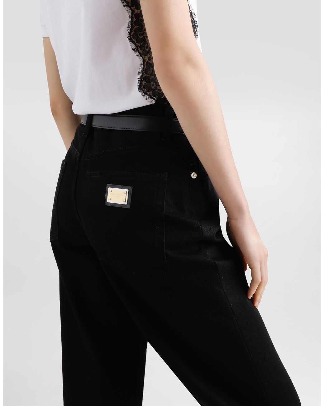 Dolce & Gabbana Black Loose Denim Jeans With Pressed Pleat