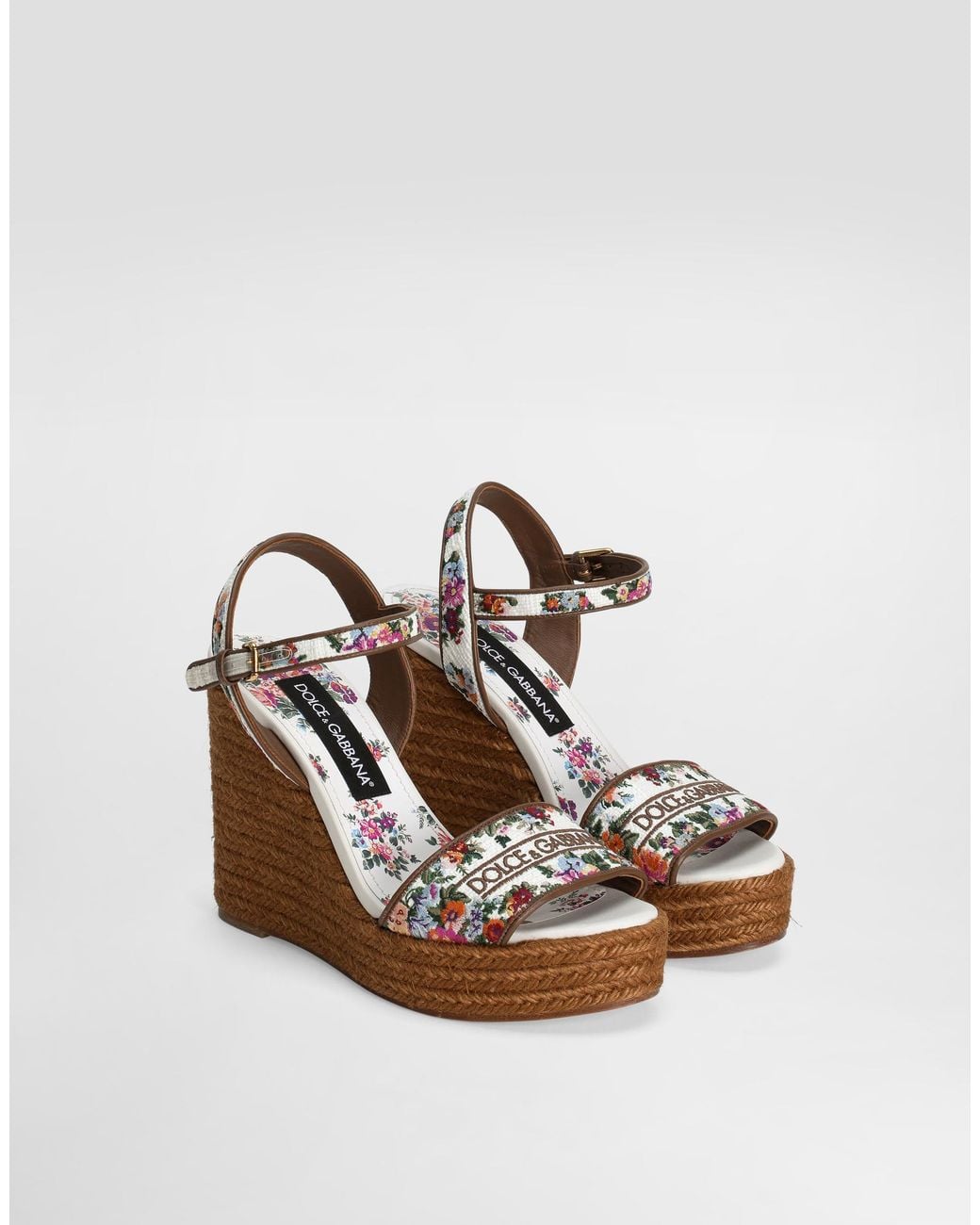 Dolce & Gabbana Brown Nappa Leather Wedge Sandals With Embroidery