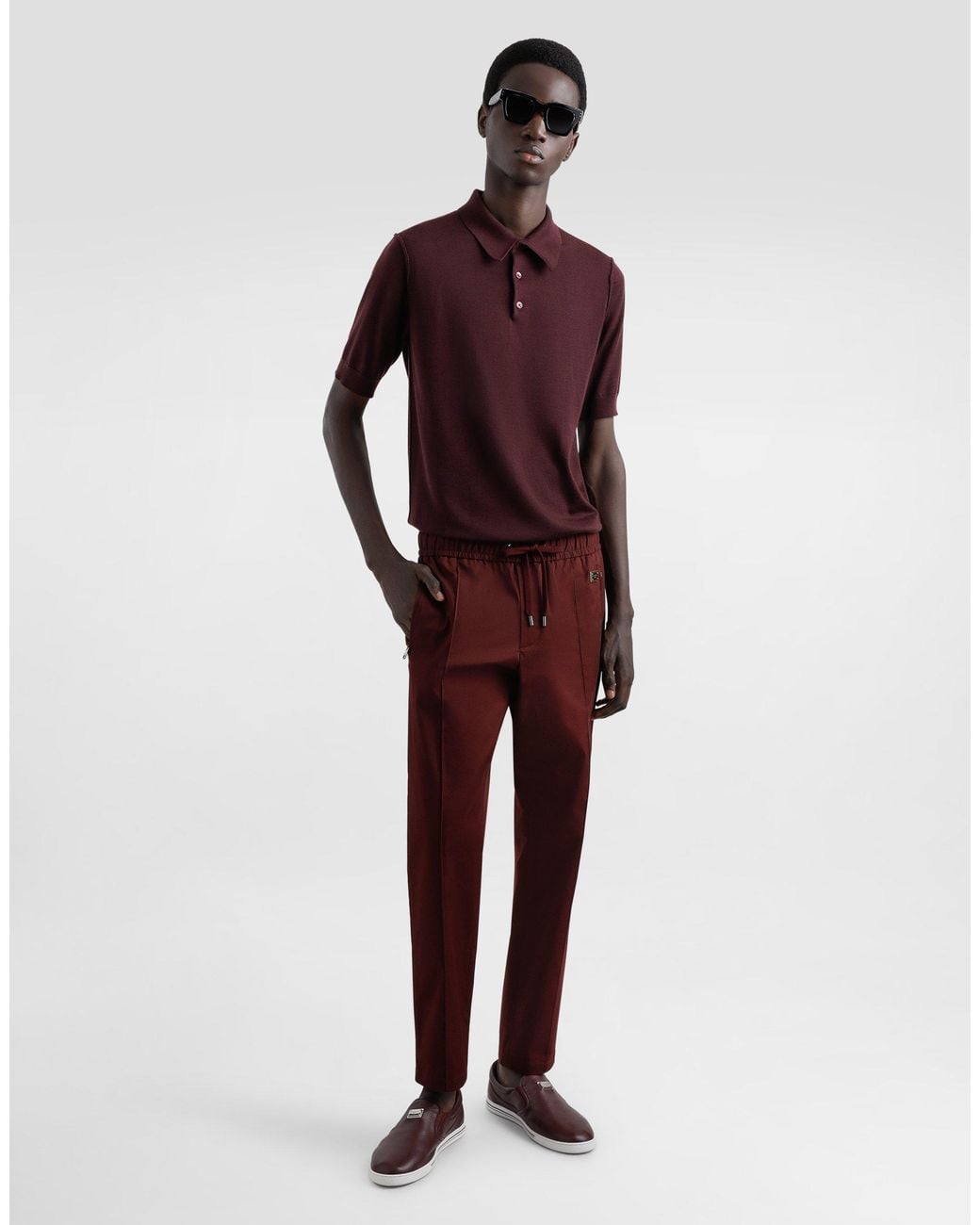 メンズ Dolce & Gabbana ロゴプレート コットン ジョギングパンツ Red