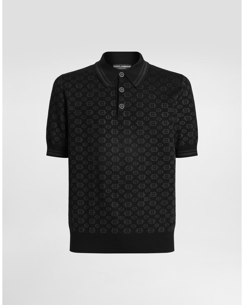 Dolce & Gabbana Black Micro-Dot Stitch Polo Shirt for men