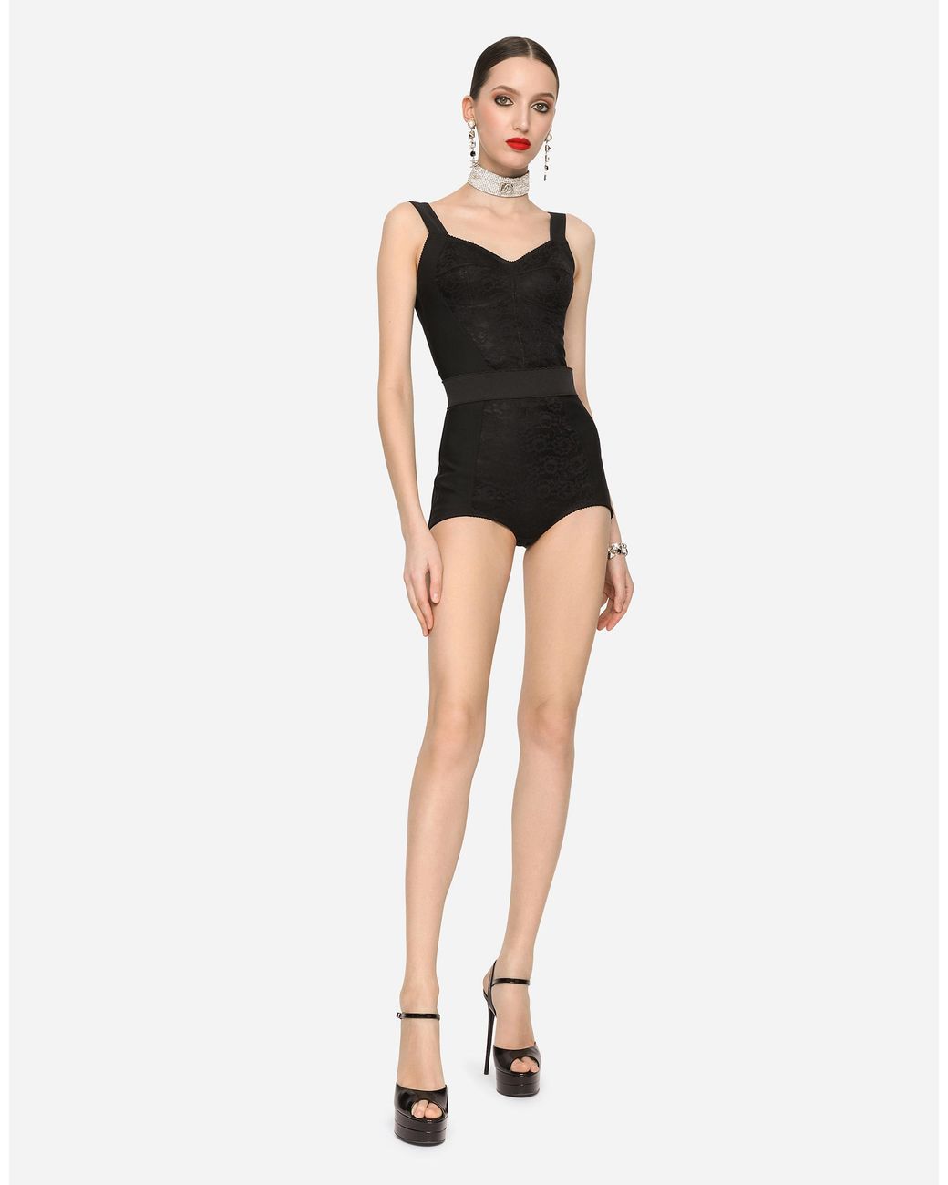 Dolce & Gabbana Black High-waisted Shaper Panties In Jacquard And Satin