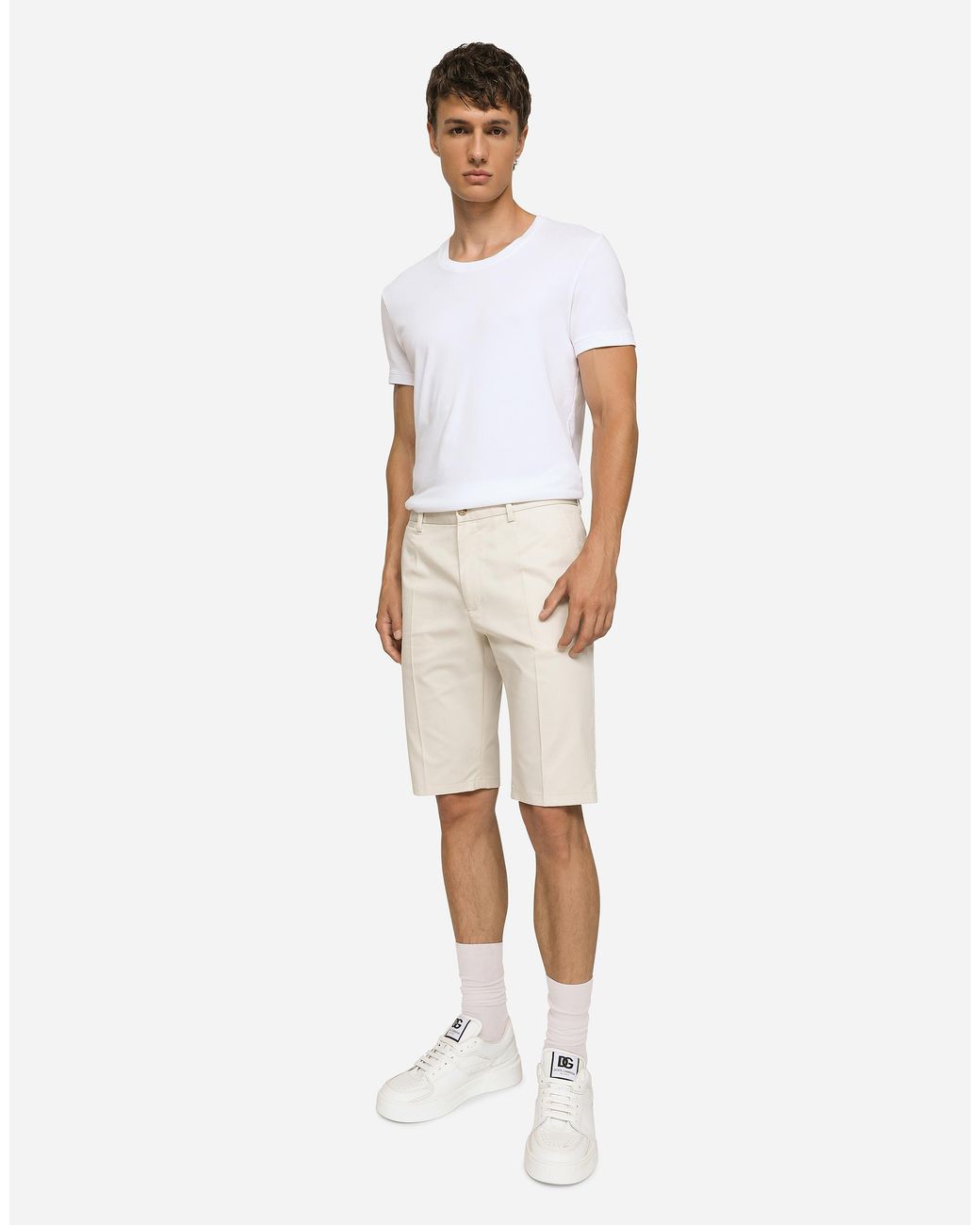 Dolce & Gabbana White Stretch Cotton Shorts With Dg Patch for men