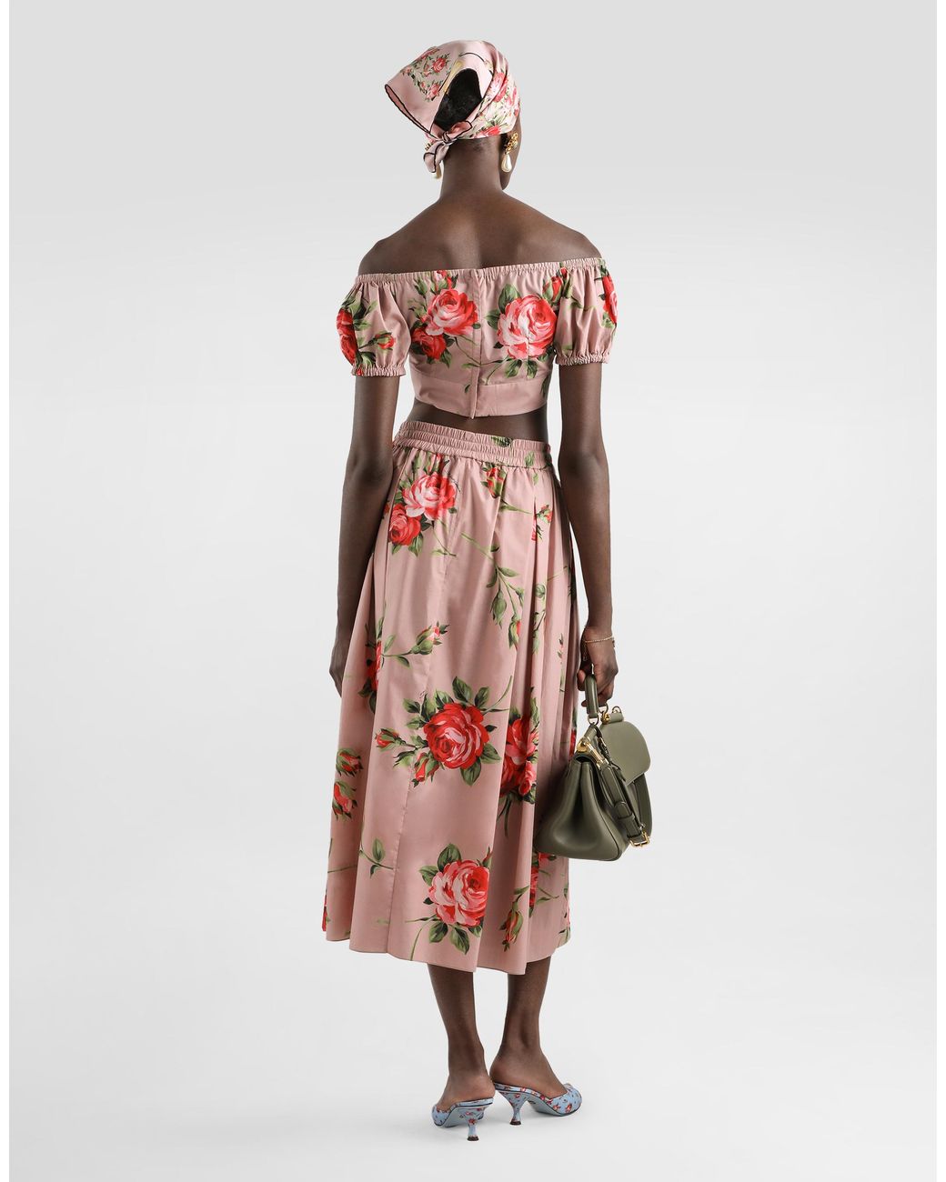 Dolce & Gabbana Multicolor Rose Bouquet-Print Midi Skirt