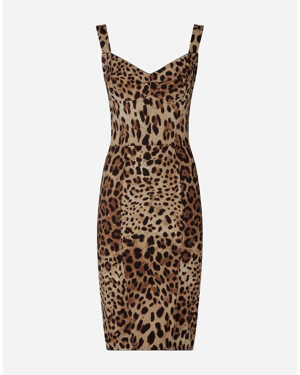 Dolce & Gabbana Brown Leopard-Print Cady Corset-Style Midi Dress