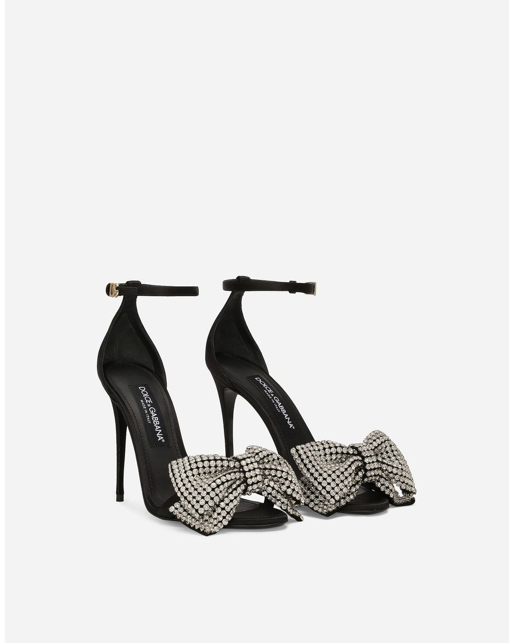 Dolce & Gabbana White Rhinestone-Embellished Satin Bow Sandals