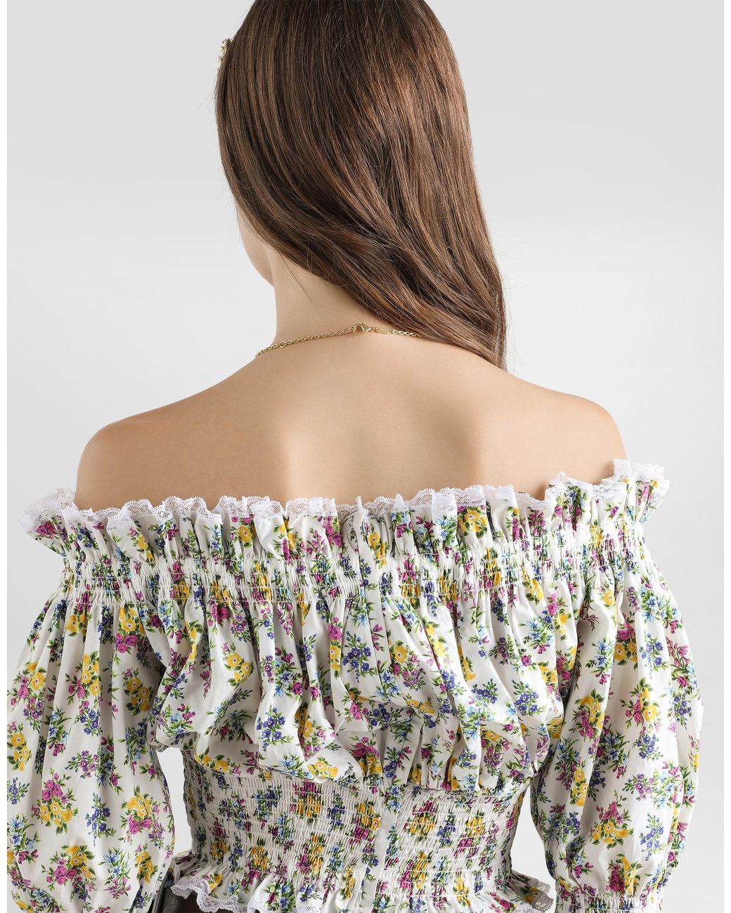 Dolce & Gabbana White Small Floral-Print Poplin Top