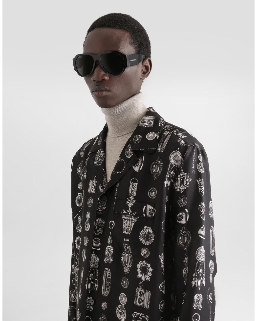 Dolce & Gabbana Black Jewel- Silk Twill Vanity Shirt for men