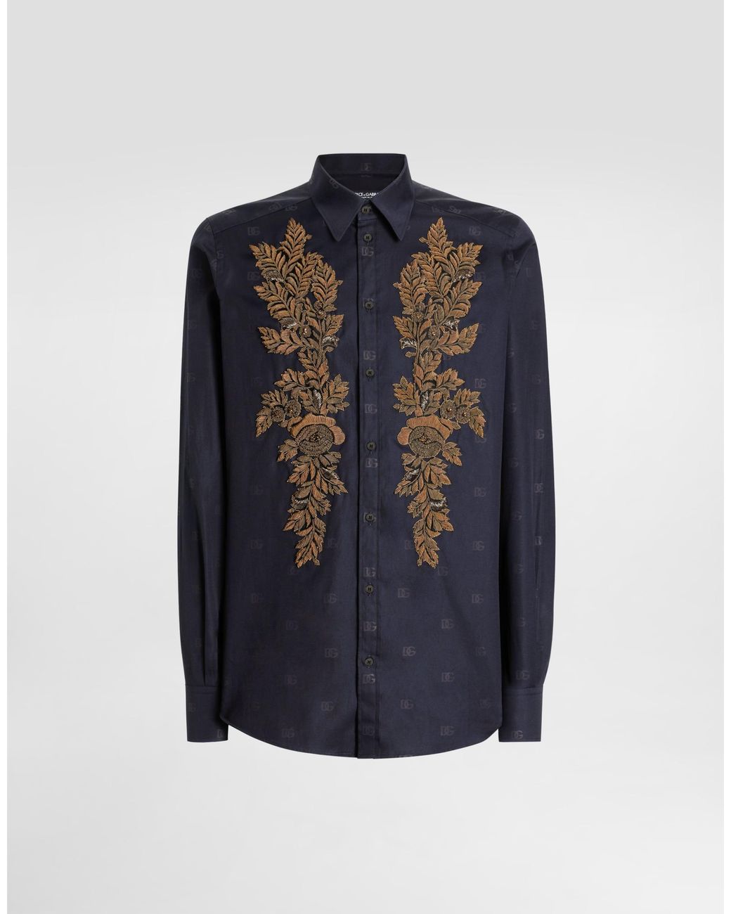 Dolce & Gabbana Blue Logo-Print Martini Poplin Shirt for men