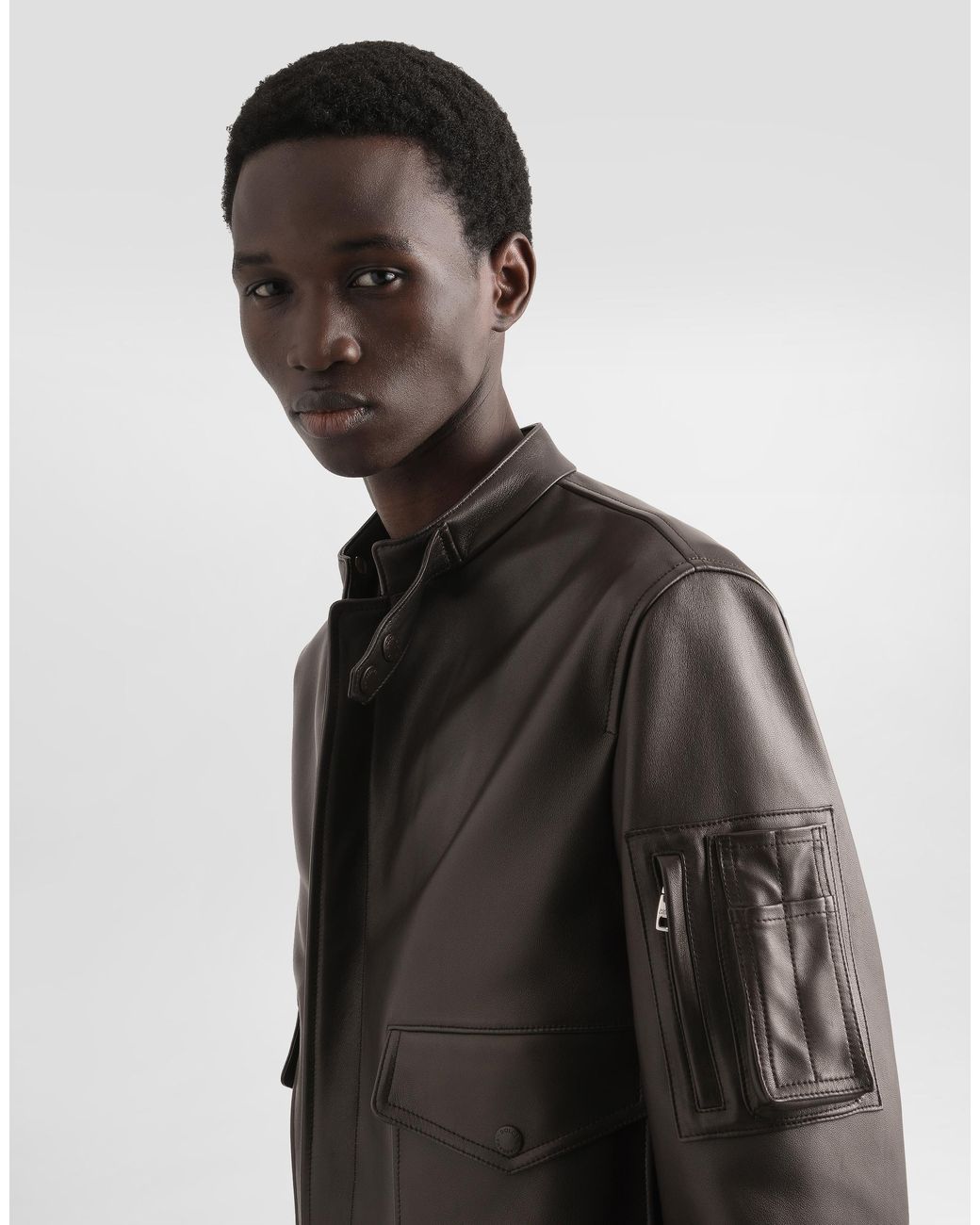 Dolce & Gabbana Black Zip-Fastening-Pocket Leather Jacket for men