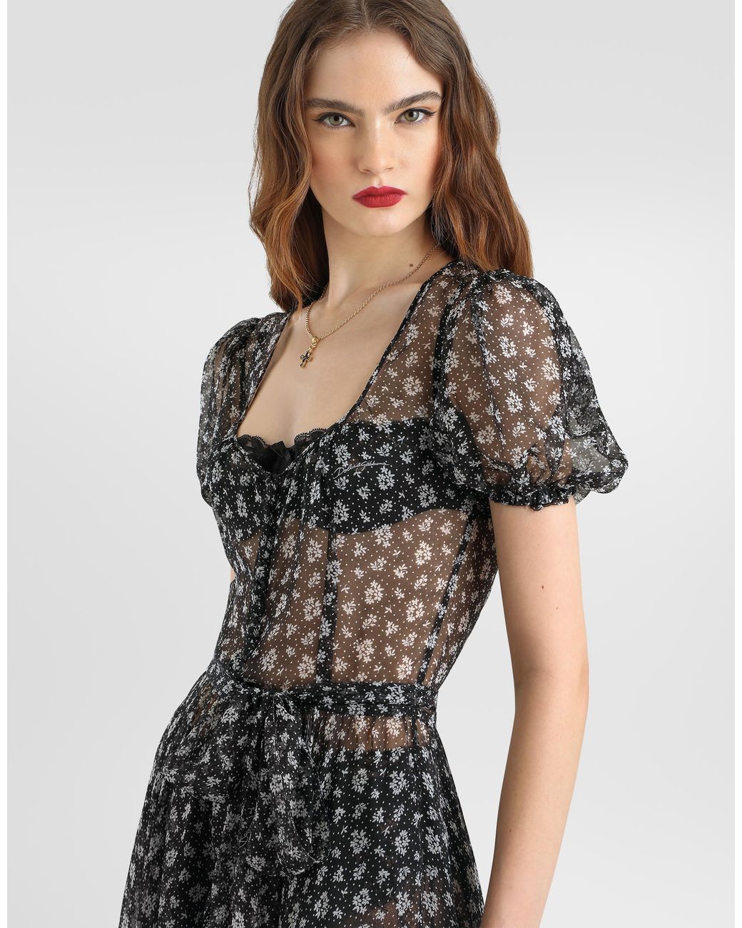 Dolce & Gabbana Black Floral-Print Chiffon Dress