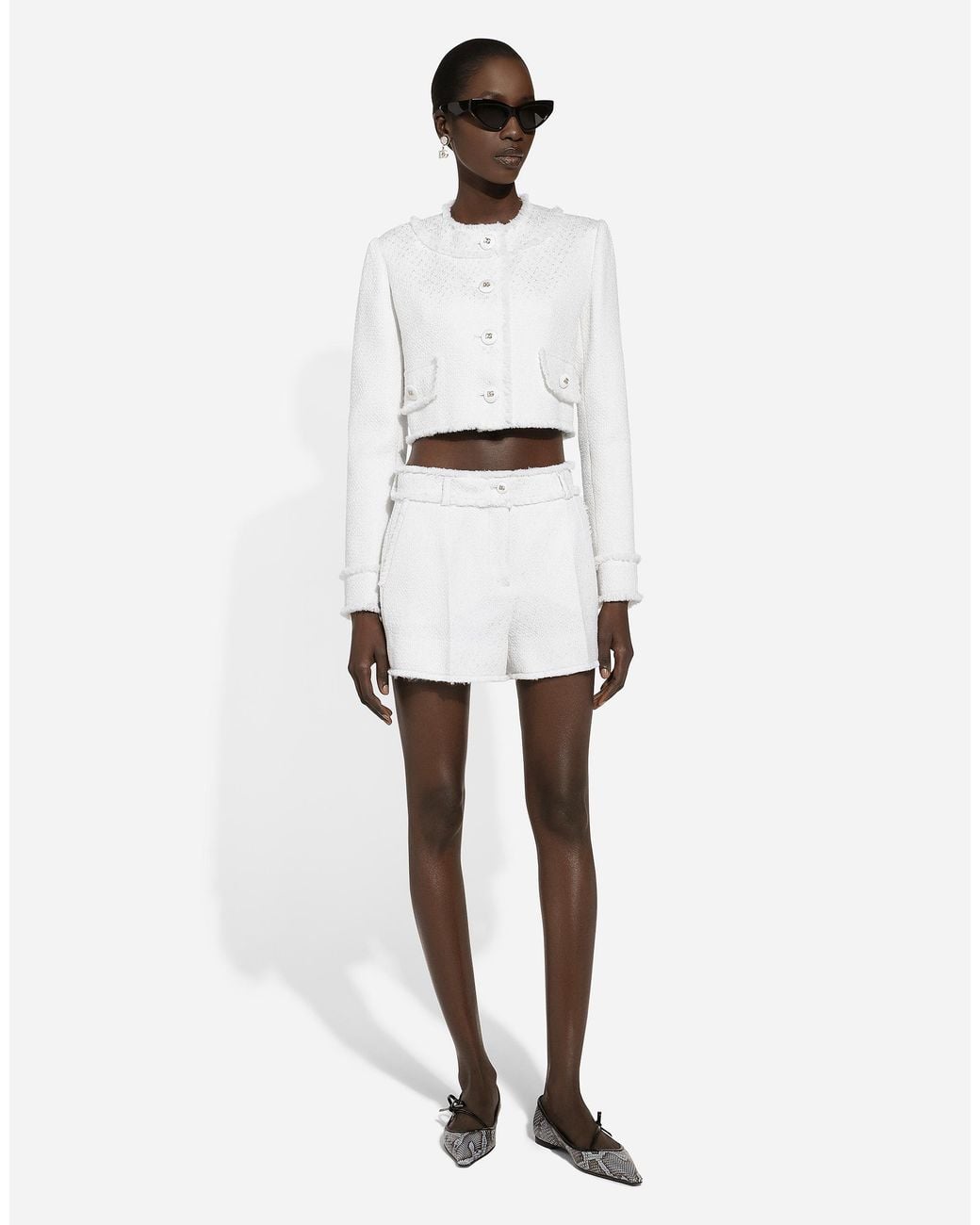 Dolce & Gabbana White Raschel Tweed Shorts