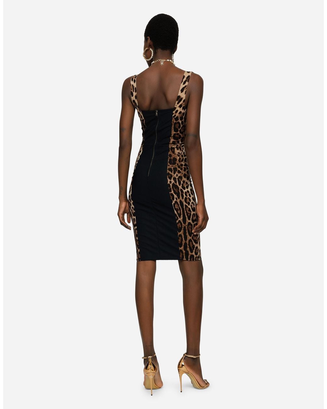 Dolce & Gabbana Brown Leopard-Print Cady Corset-Style Midi Dress