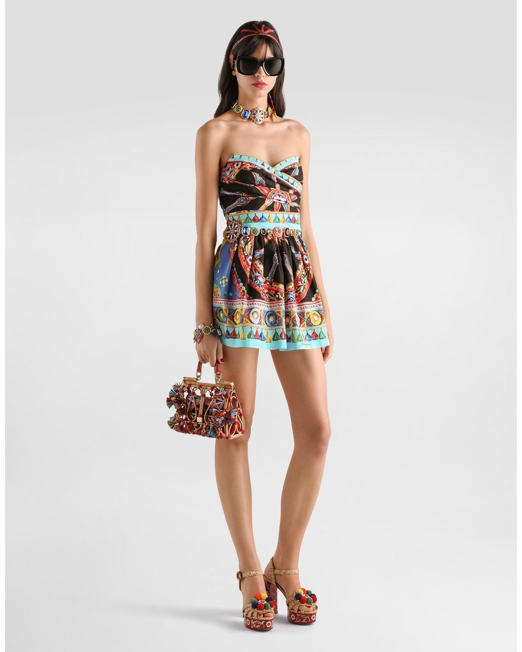 Dolce & Gabbana White Carretto-Print Poplin Dress