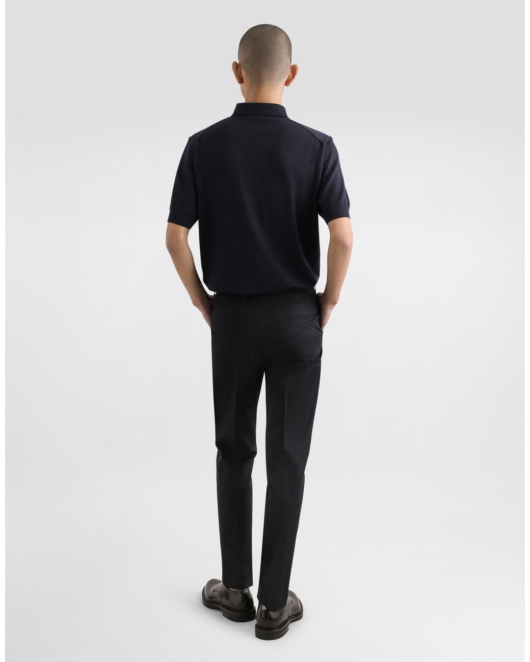Dolce & Gabbana Black Wool Polo-Shirt With Branded Tag for men