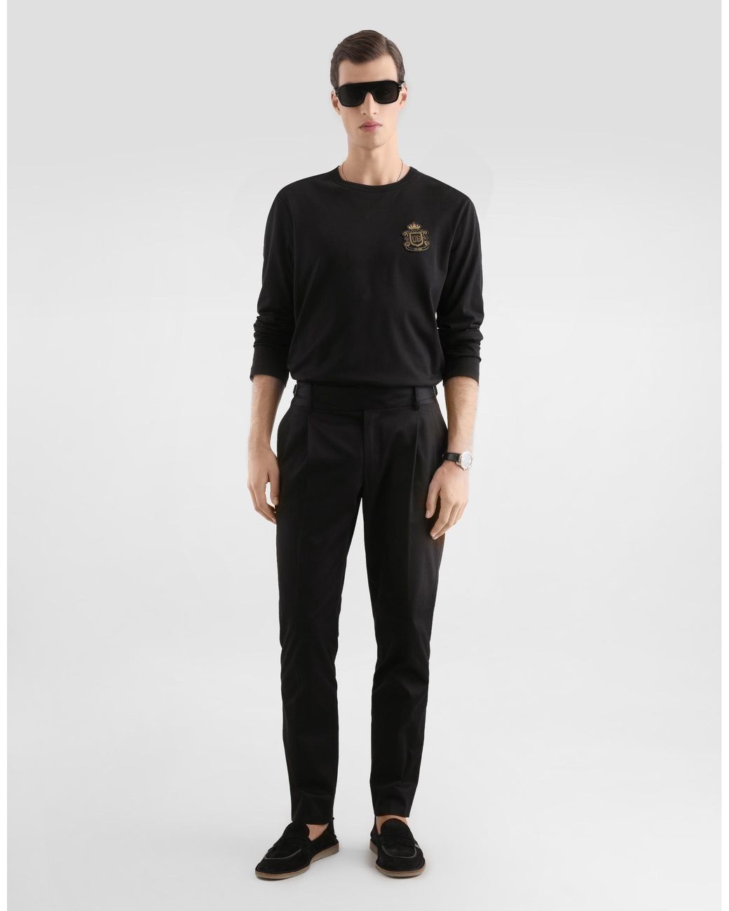 Dolce & Gabbana Black Cotton T-Shirt With Heraldic Patch for men