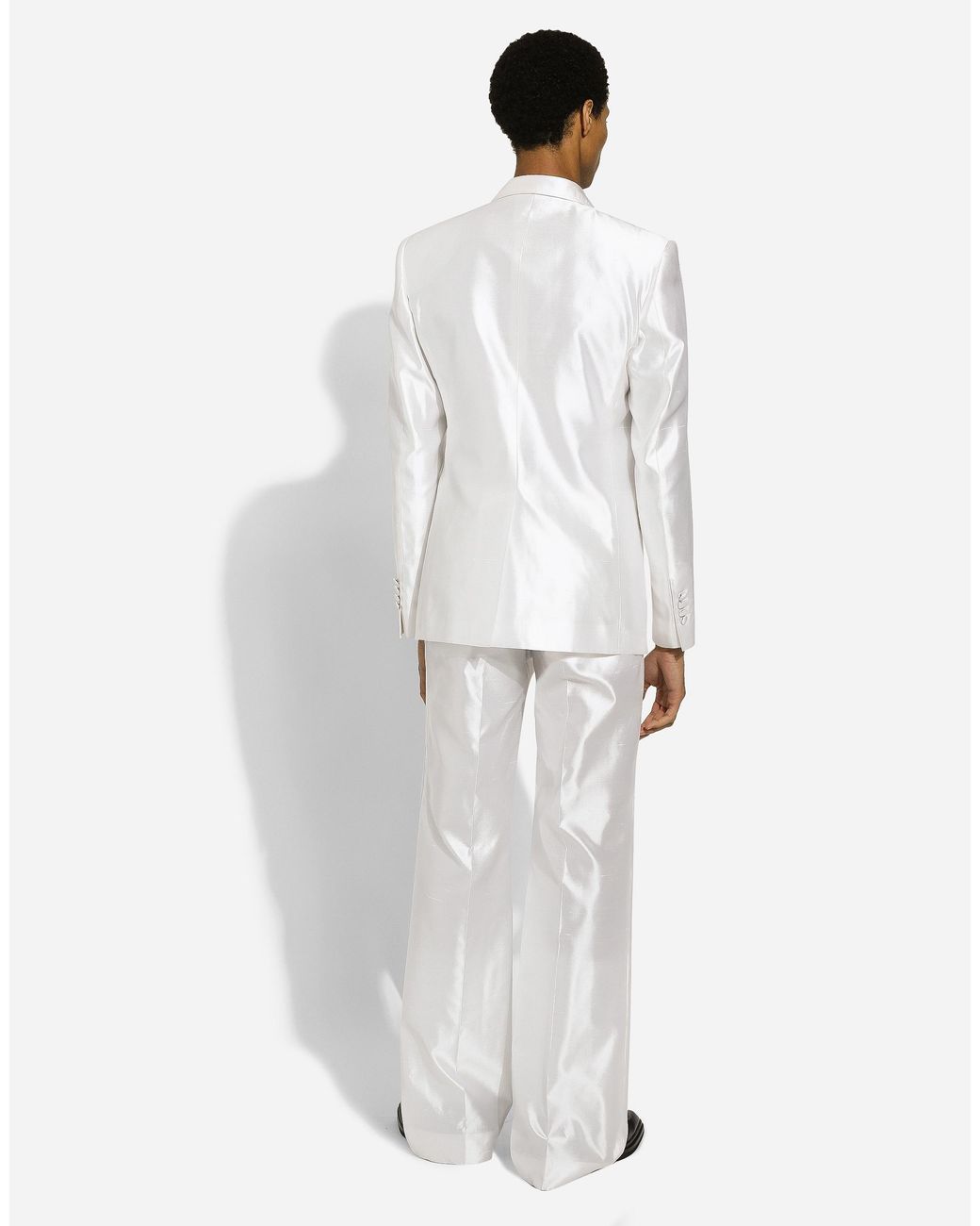 Dolce & Gabbana White Single-Breasted Silk Shantung Sicilia-Fit Jacket for men