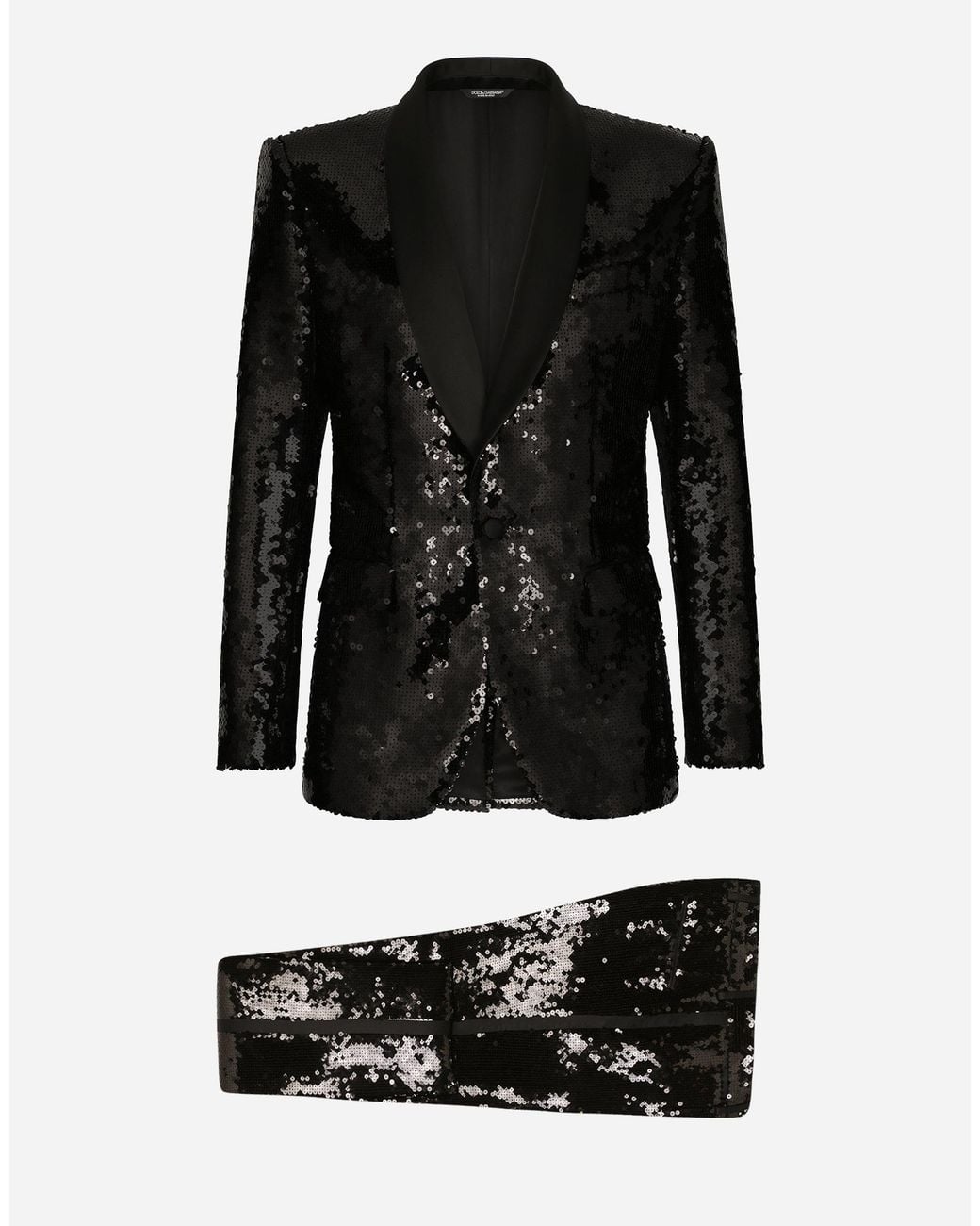 Dolce & Gabbana Black Sequined Single-Breasted Sicilia-Fit Tuxedo Suit for men