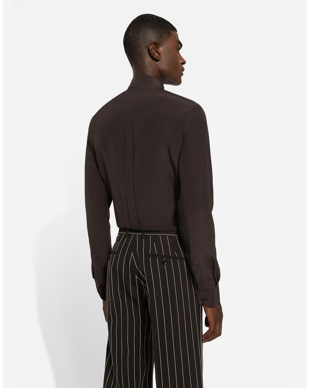 Dolce & Gabbana Black Silk Martini-Fit Shirt With Shirt Front for men