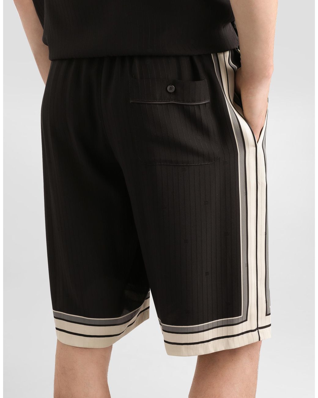 Dolce & Gabbana Black Logo And Stripe-Print Vanity Silk Bermuda Shorts for men