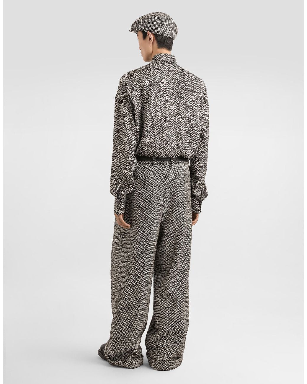 Dolce & Gabbana Gray Chiffon Shirt With Bouclé Print for men