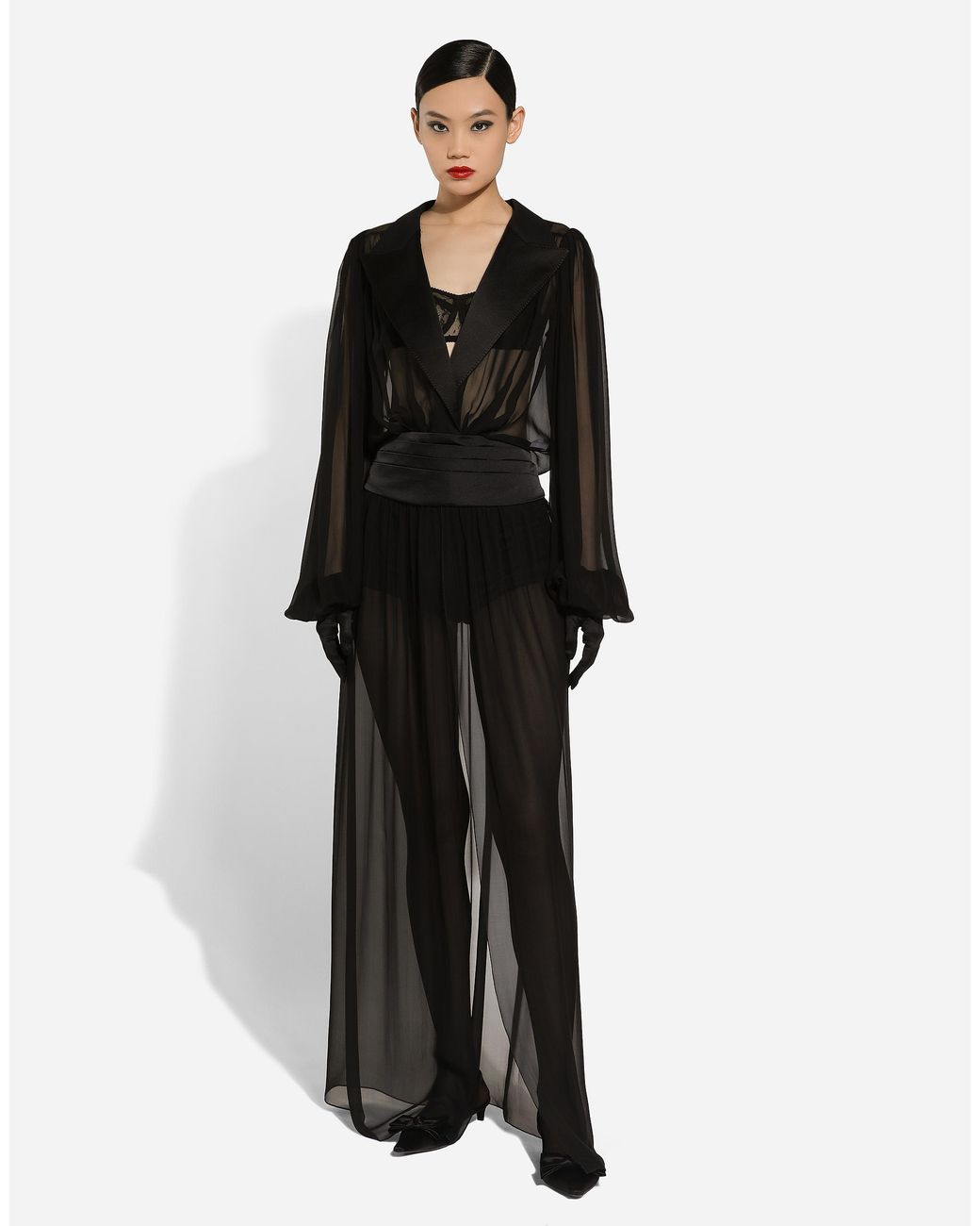 Dolce & Gabbana Black Silk Chiffon Tuxedo Evening Gown