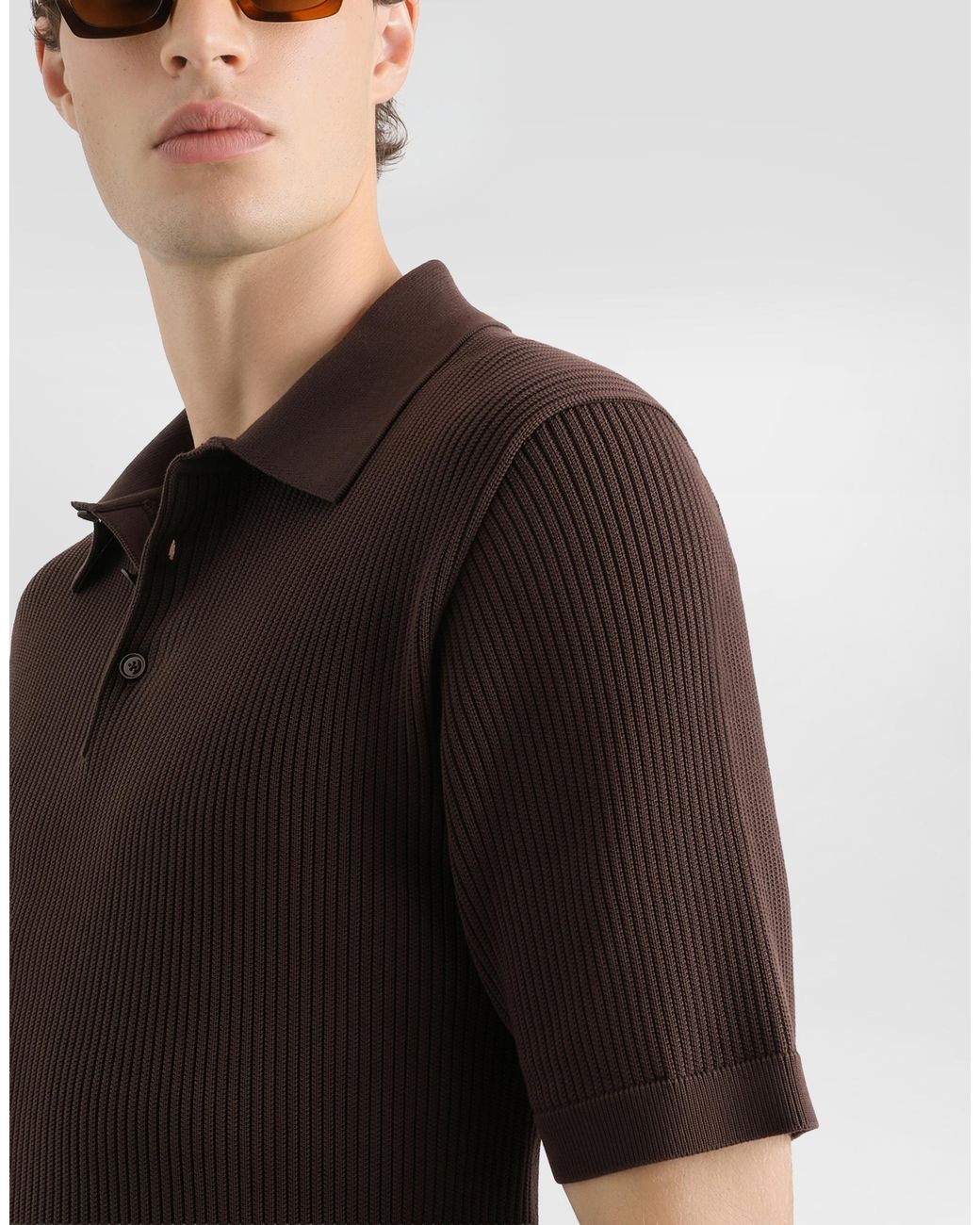 Dolce & Gabbana Brown Micro-Rib Cotton Polo Shirt for men