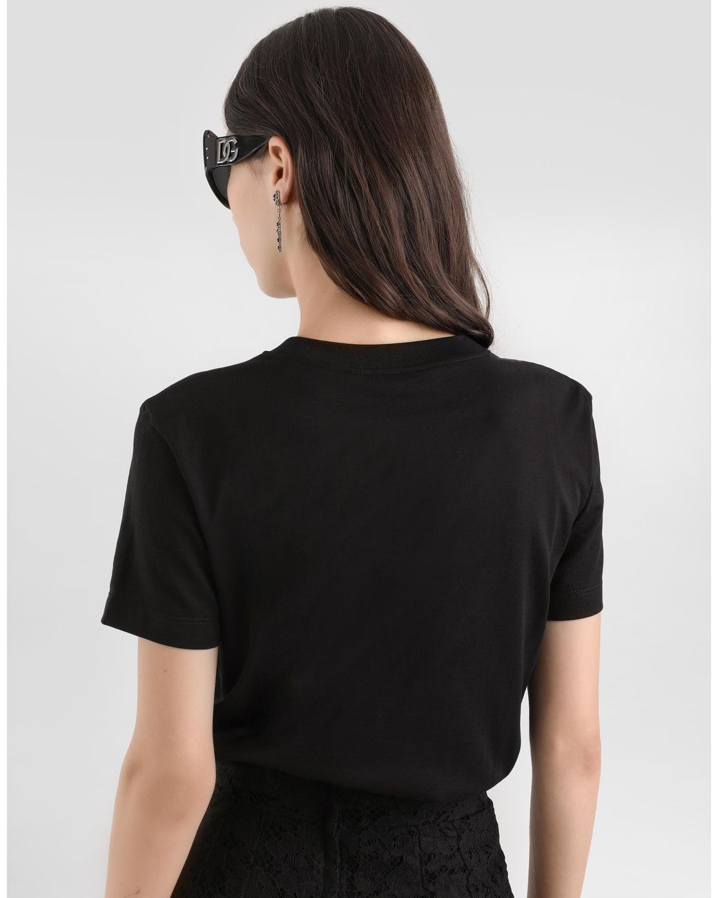 Dolce & Gabbana Black Jersey T-Shirt Mit Stickerei