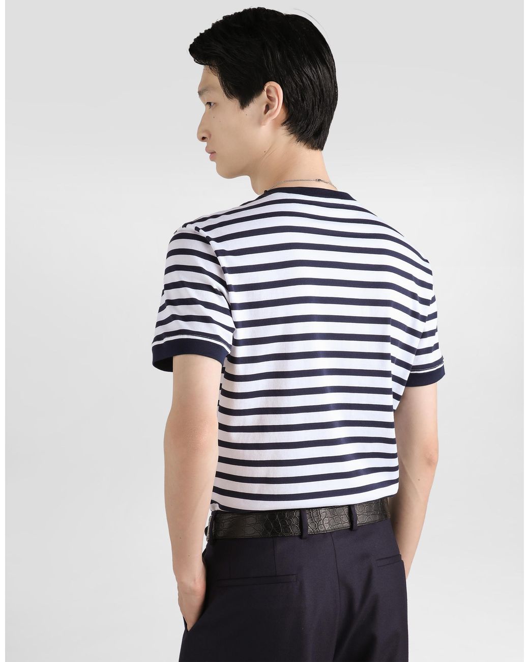Dolce & Gabbana Blue Serafino Striped Cotton T-Shirt for men