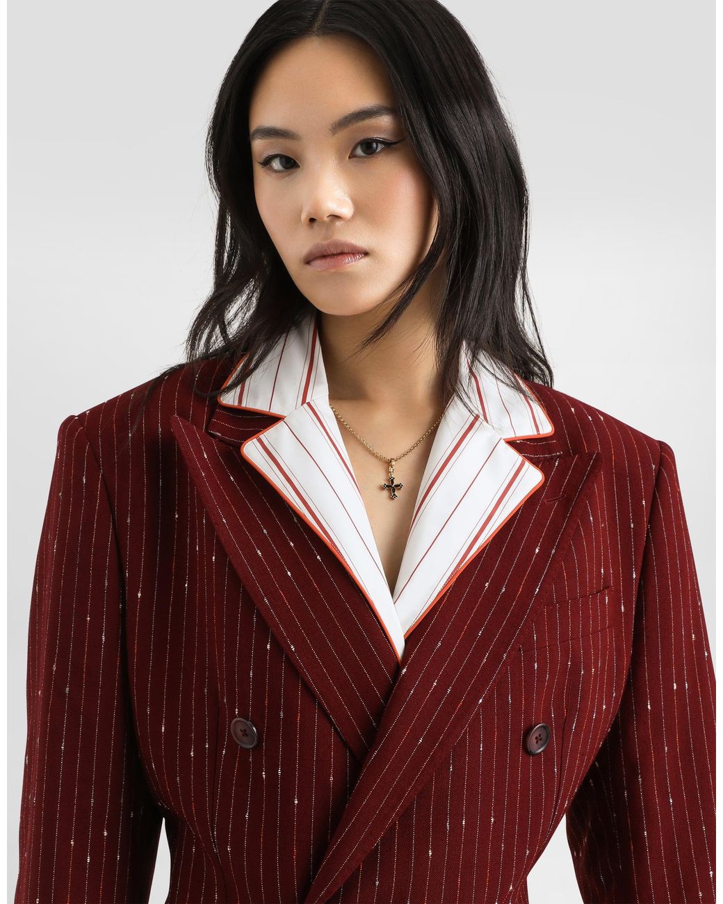 Dolce & Gabbana Red Double-Breasted Pinstriped Taormina Jacket