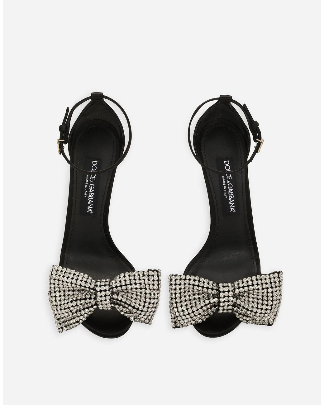 Dolce & Gabbana White Rhinestone-Embellished Satin Bow Sandals