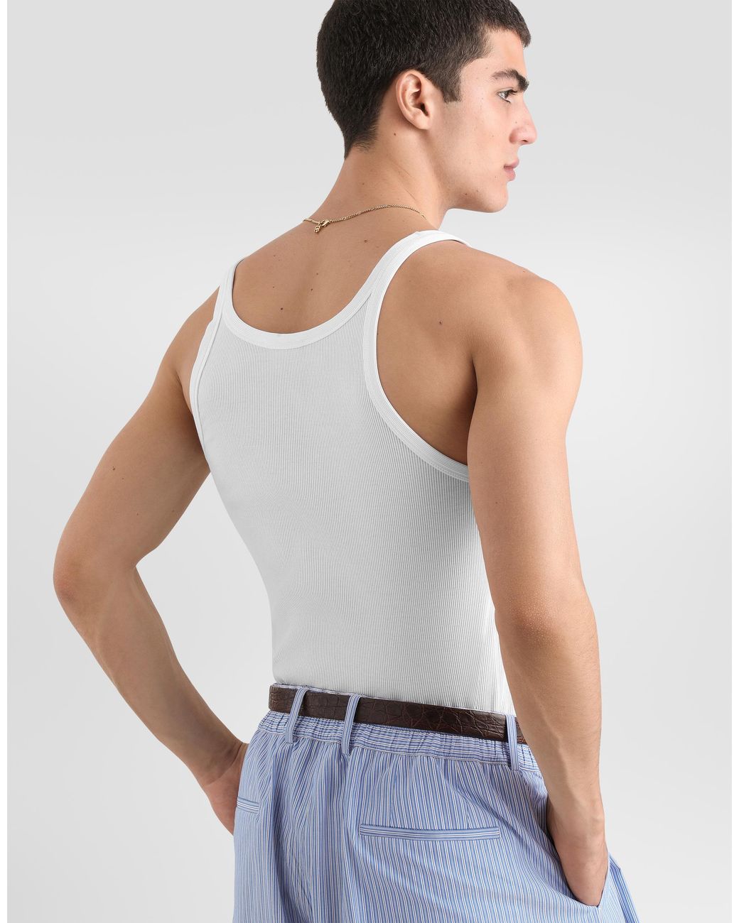 Dolce & Gabbana White Cotton Tank Top With Print for men