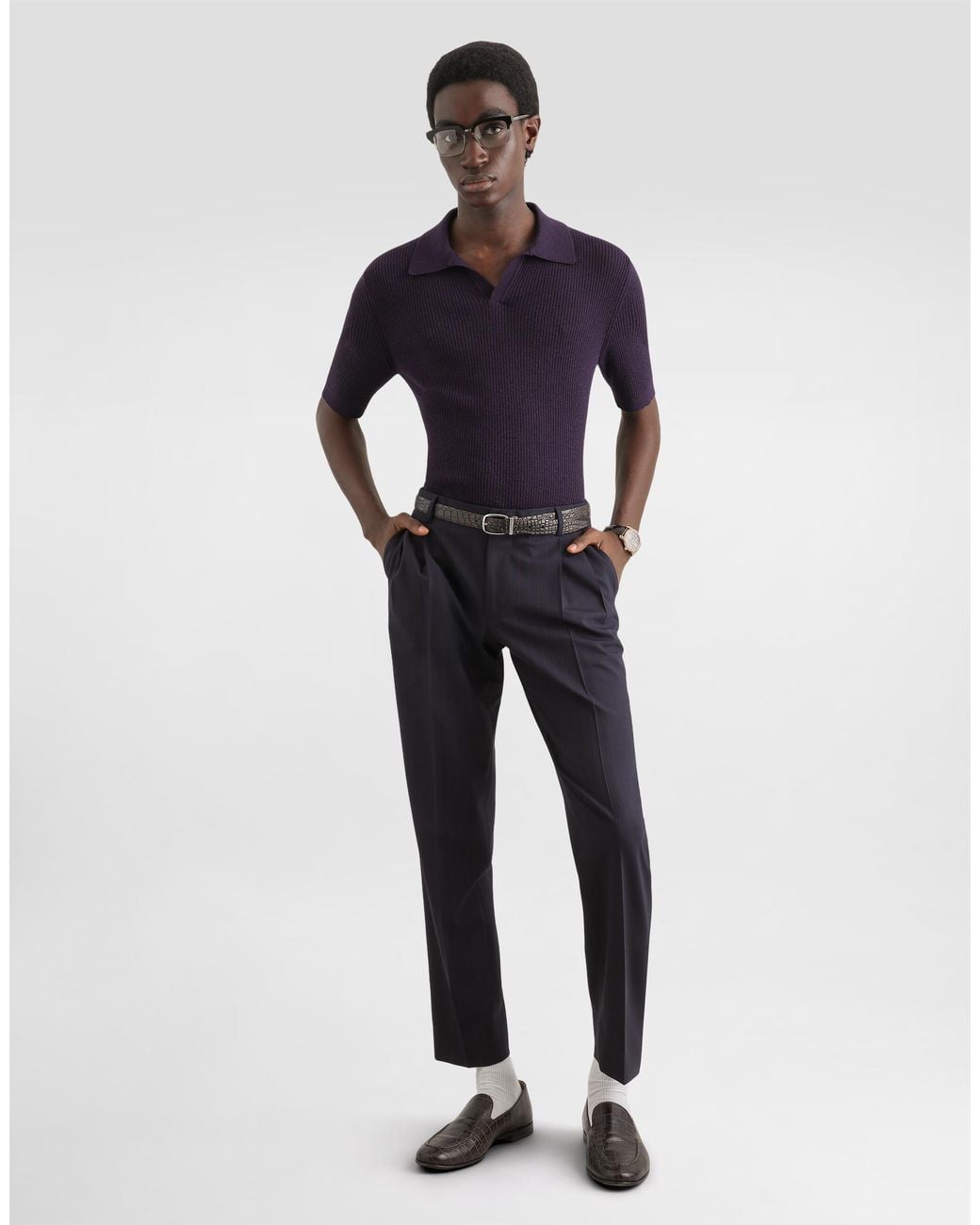 Dolce & Gabbana Blue Rib Knit Polo Shirt for men