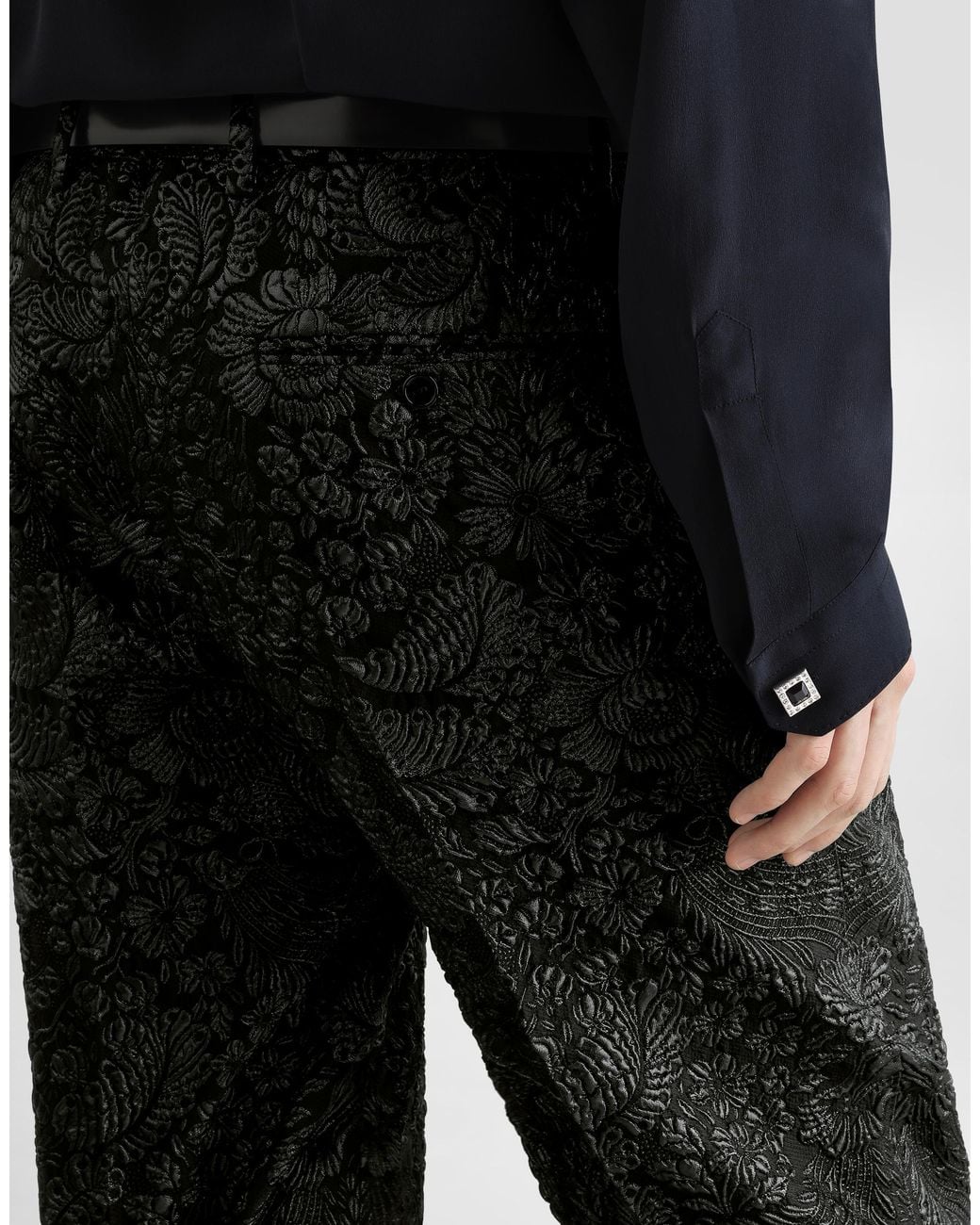 Dolce & Gabbana Black Brocade Trousers for men