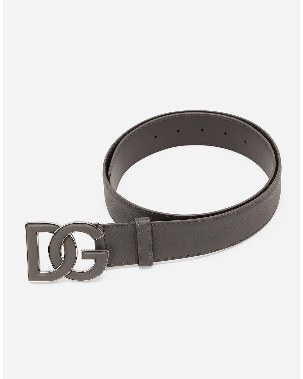 Dolce & Gabbana Gray Deerskin-Print Calfskin Belt With Logo Print for men