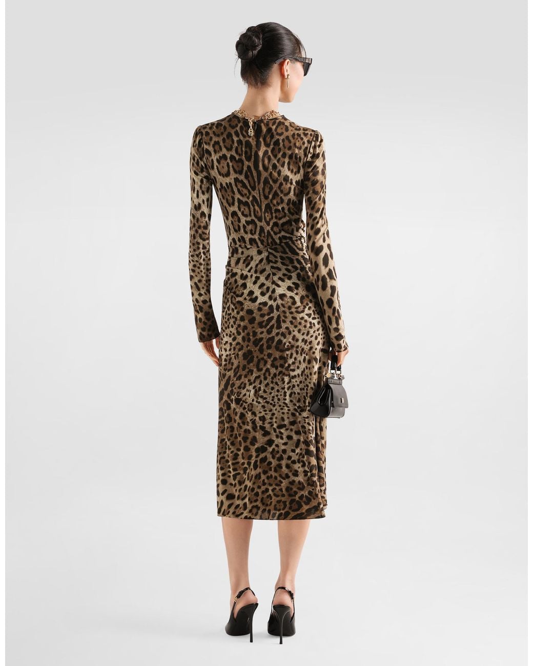 Dolce & Gabbana Natural Leo- Viscose Jersey Dress