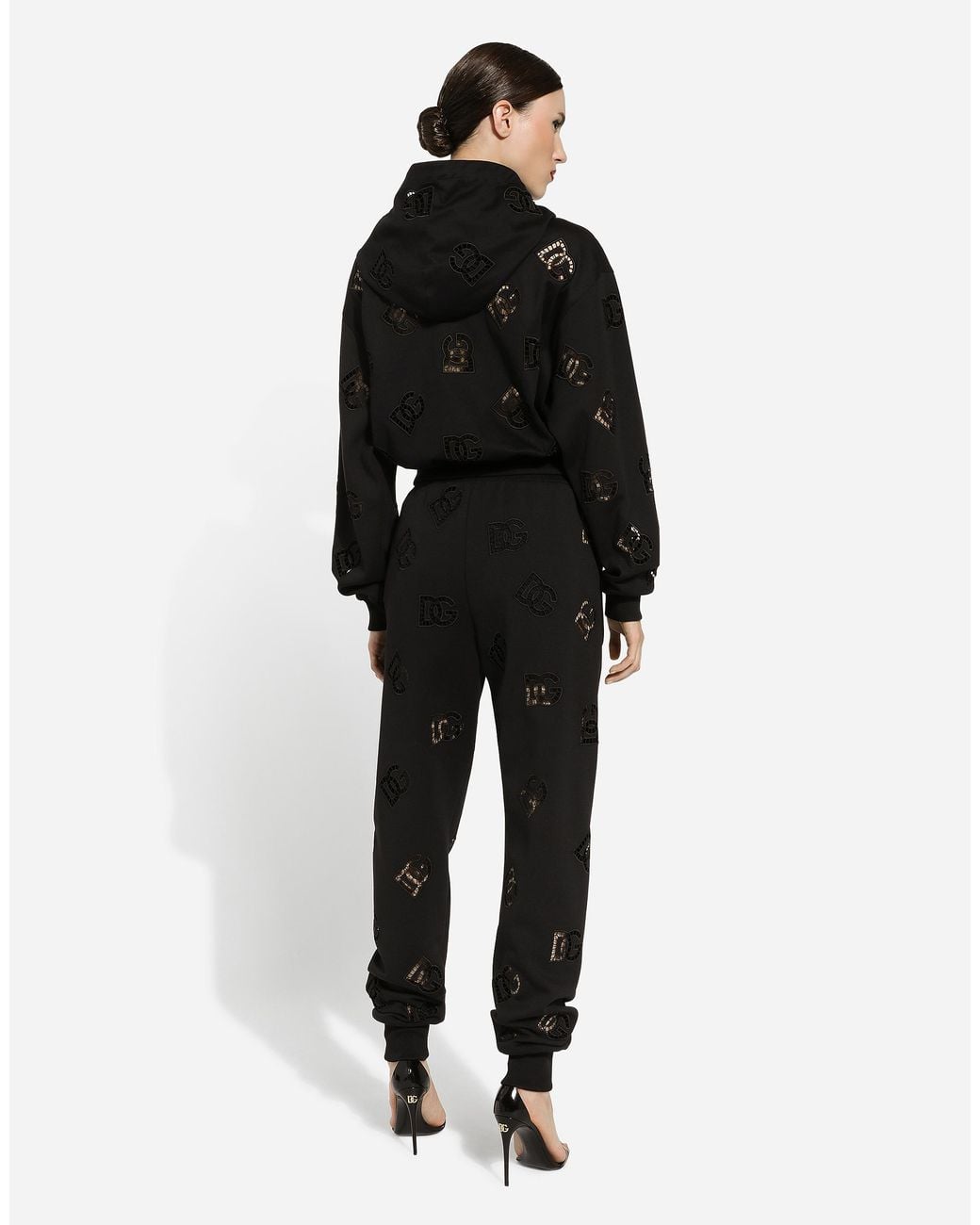 Dolce & Gabbana Black Jersey Jogging Pants With Cut-Out And Dg Logo